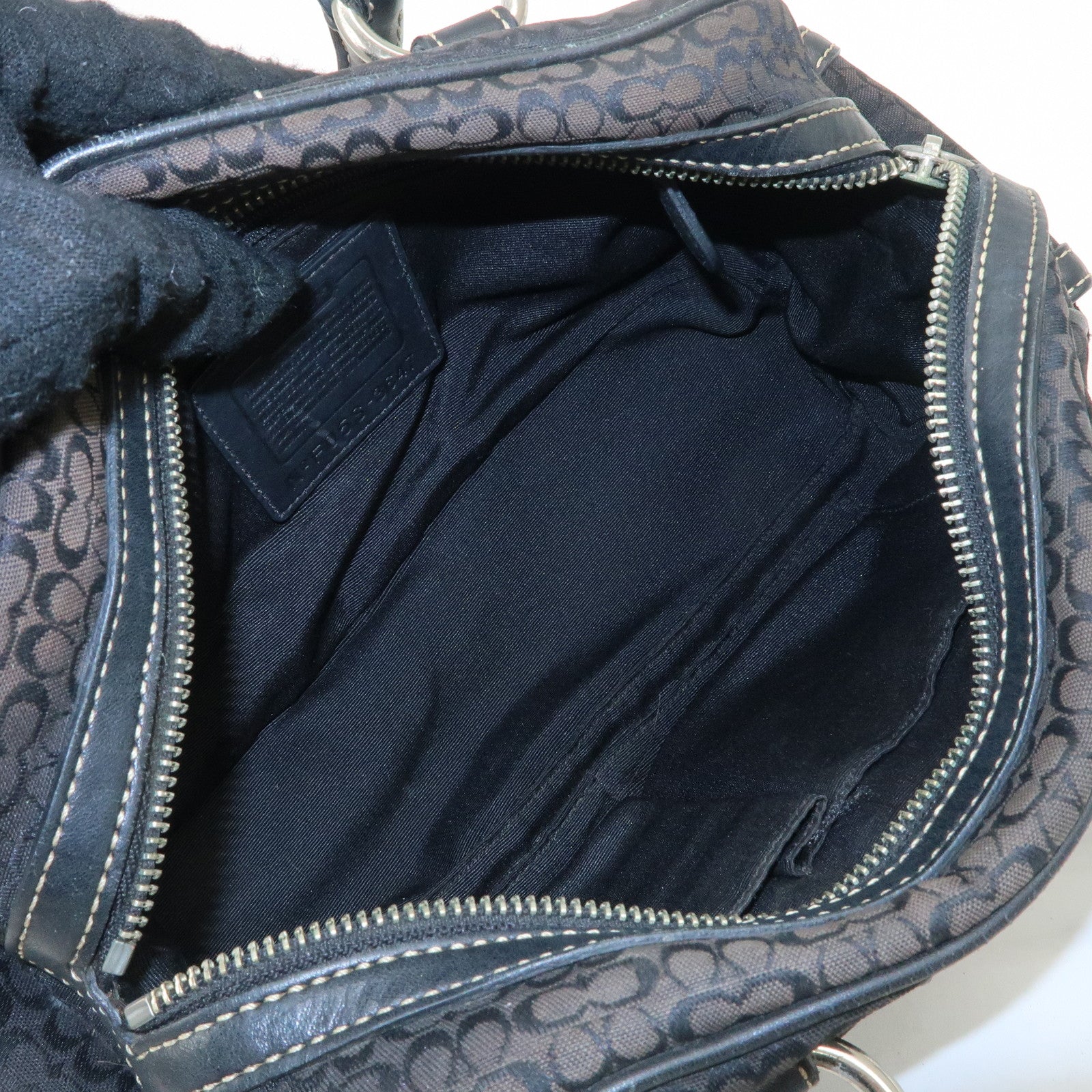 COACH Leather Canvas Logo Hand Bag Brown Silver HDW Used