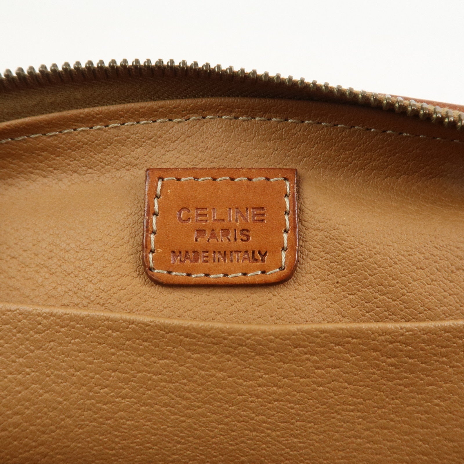 CELINE Macadam PVC Canvas Leather Cosmetic Pouch Brown