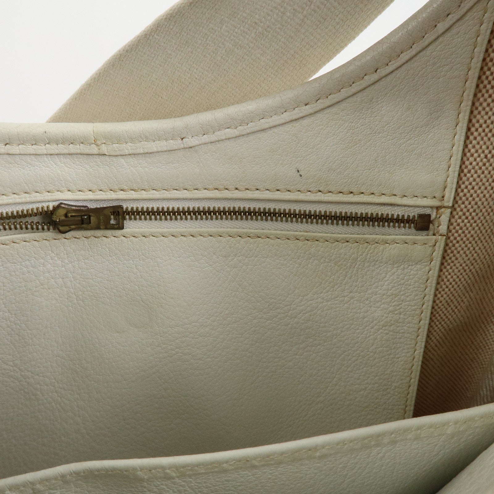 HERMES Saco Canvas Leather Shoulder Bag B Stamped Natural Gold HDW