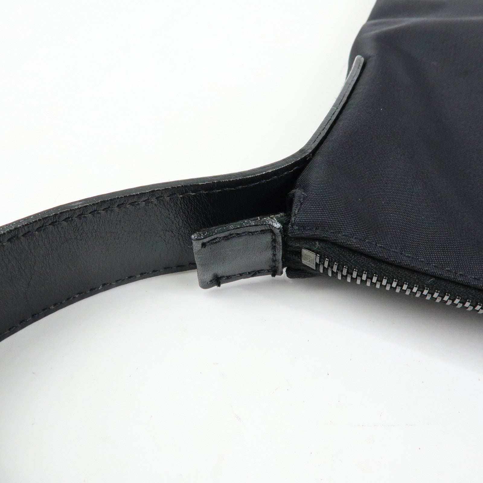 FENDI Logo Nylon Leather Shoulder Bag Hand Bag Black