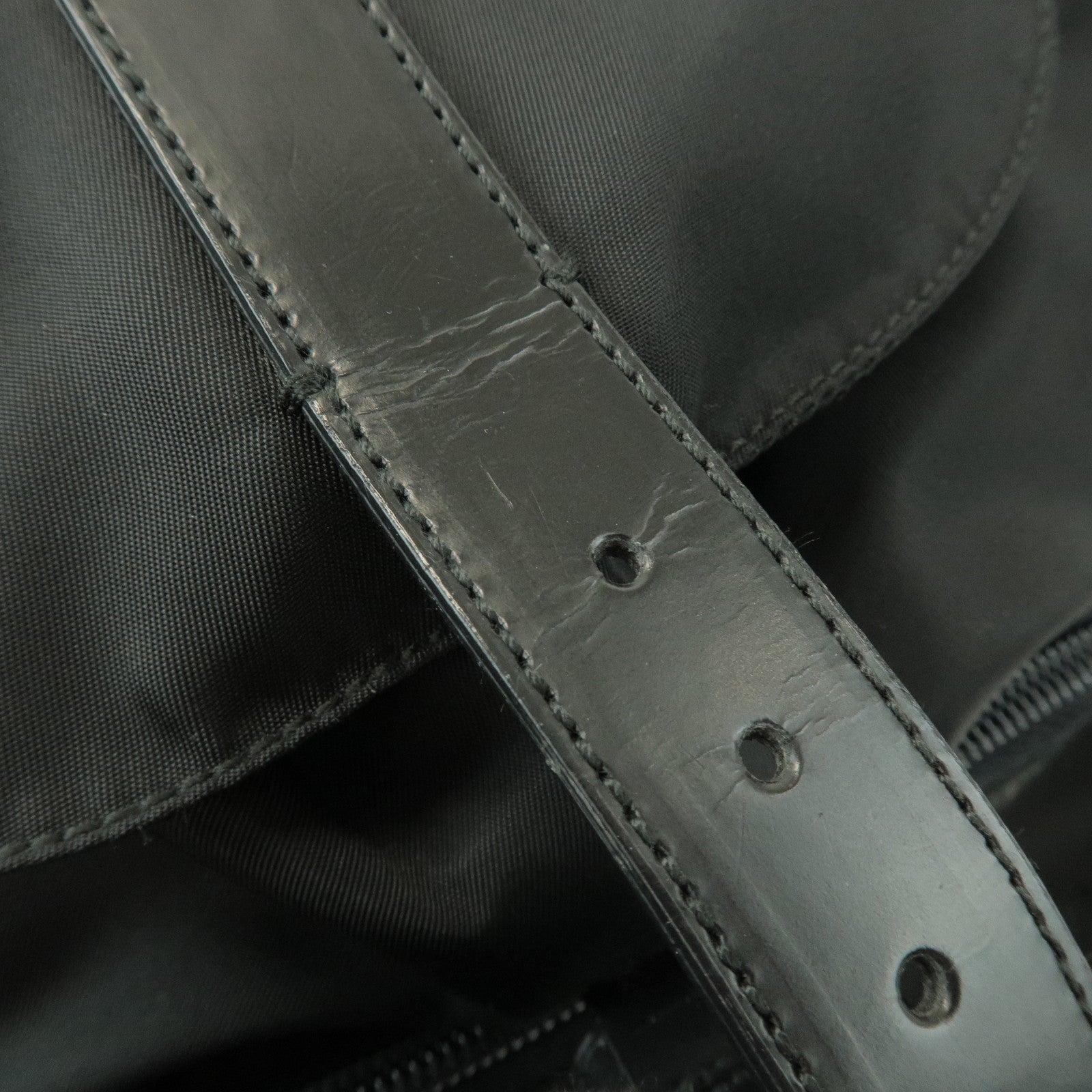 PRADA Triangle Logo Nylon Leather Backpack Rucksack Black B4650F