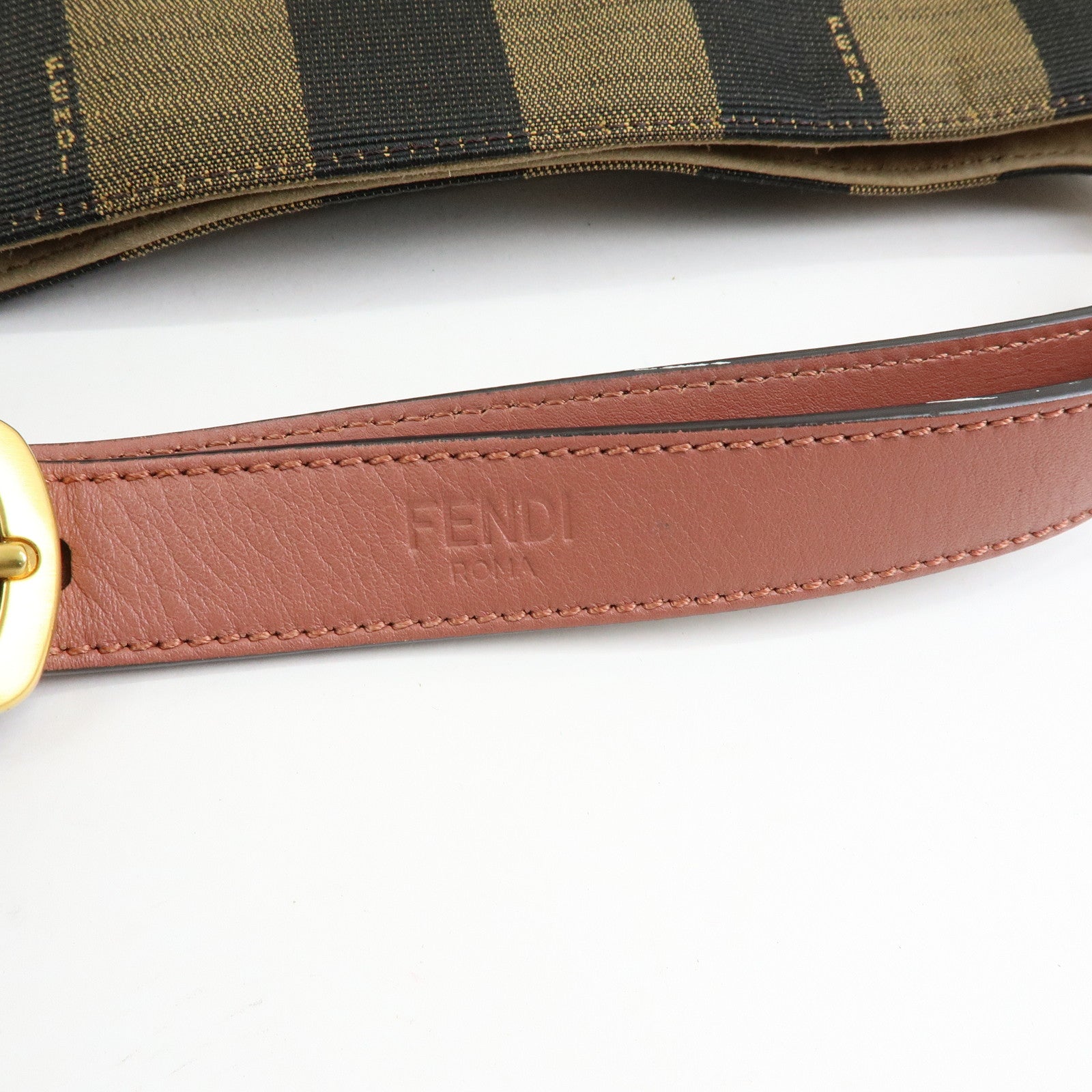 FENDI Pequin Canvas Leather Shoulder Bag Brown Pink 8BR669