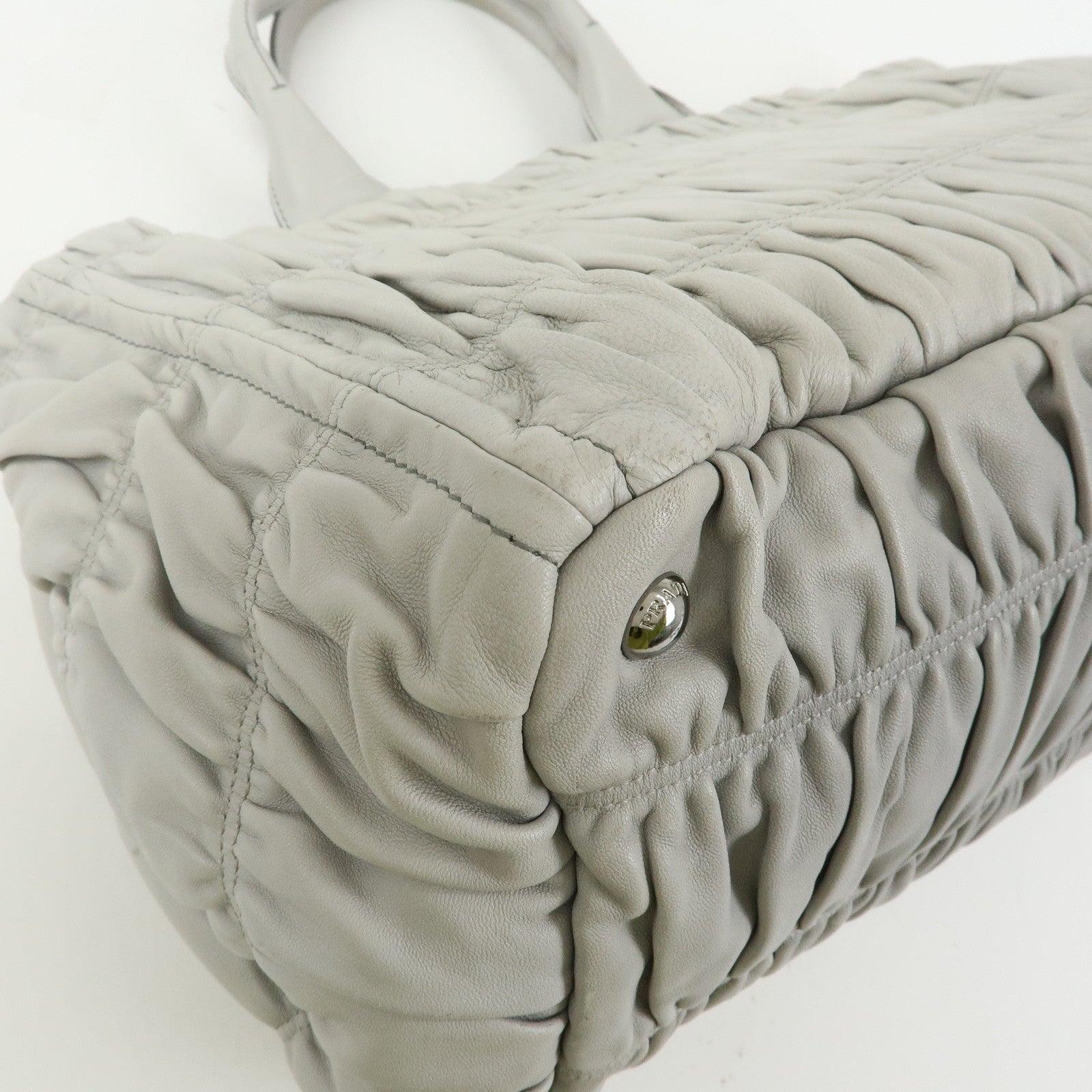 PRADA Canapa Nappa Gaufre Leather Gathered Large Tote Hand Bag