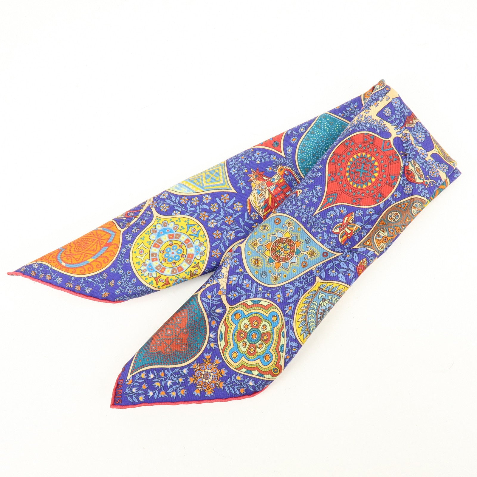 HERMES Carre 45 Silk 100% LArbre devie Scarf Blue Red Muticolor