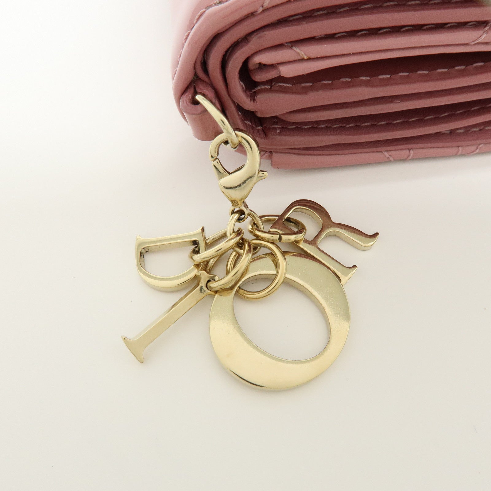 Christian Dior Cannage Patent Leather Bi-fold Compact Wallet Pink