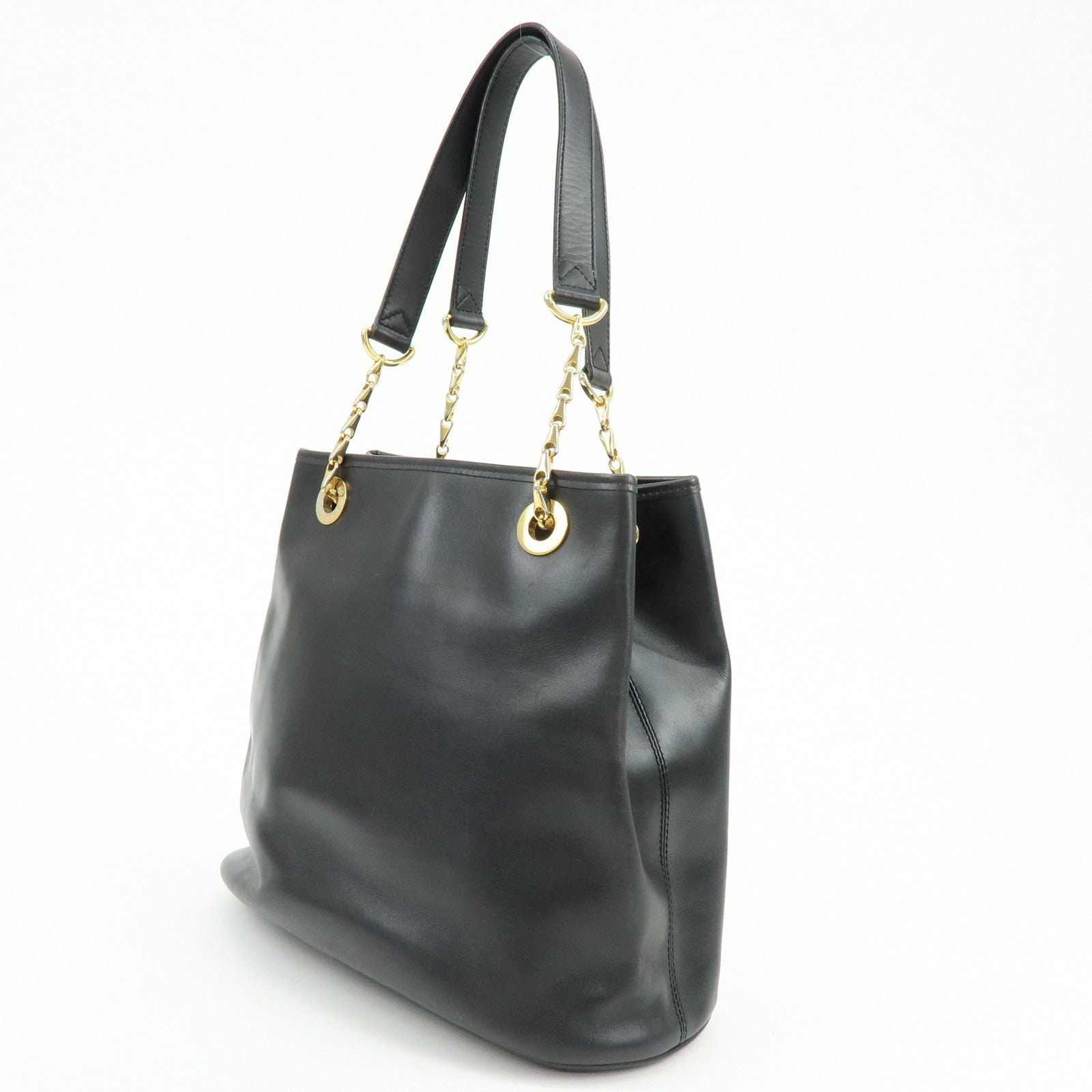 CELINE Leather Tote Bag Chain Shoulder Bag Black