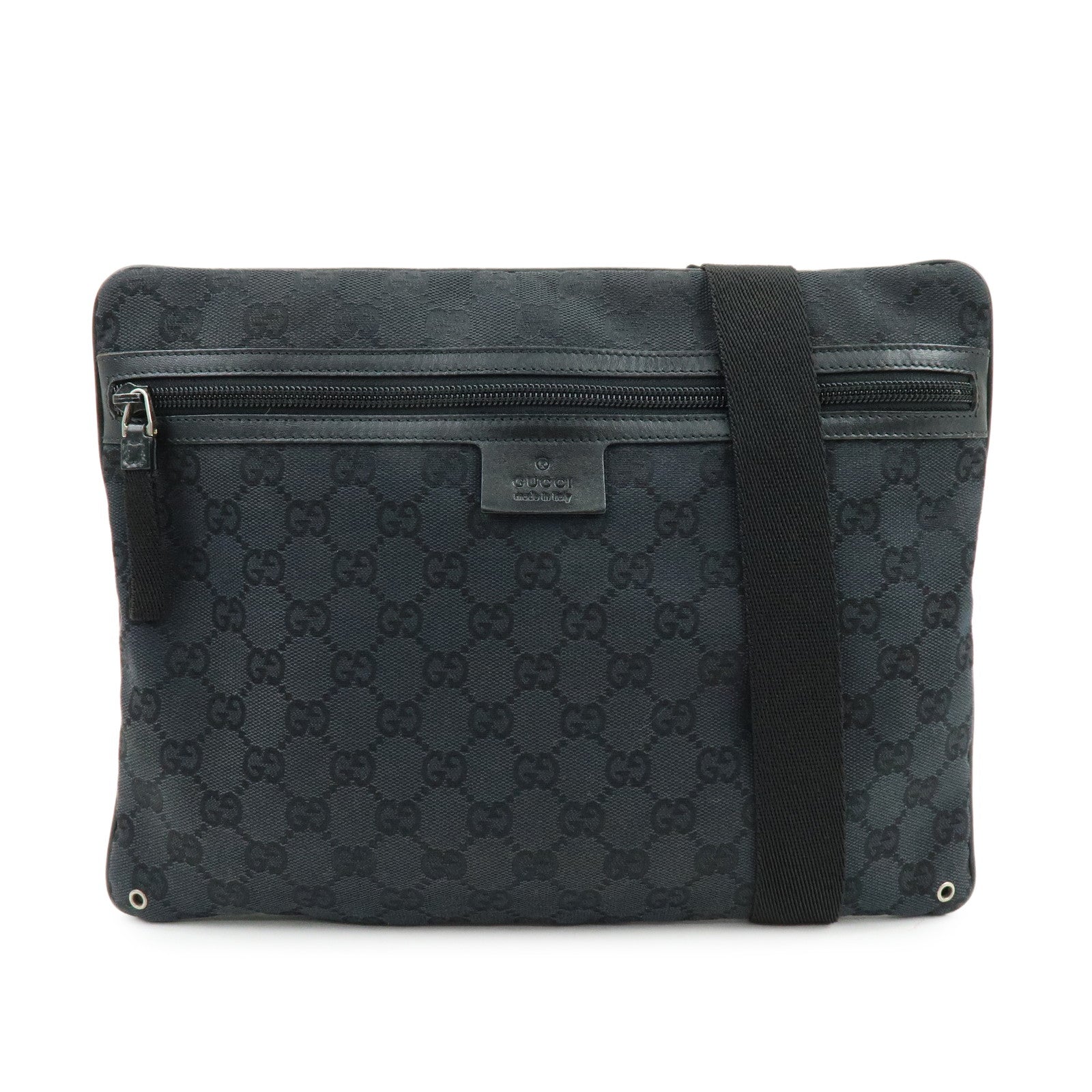GUCCI GG Canvas Leather Shoulder Bag Crossbody Bag Black 90476