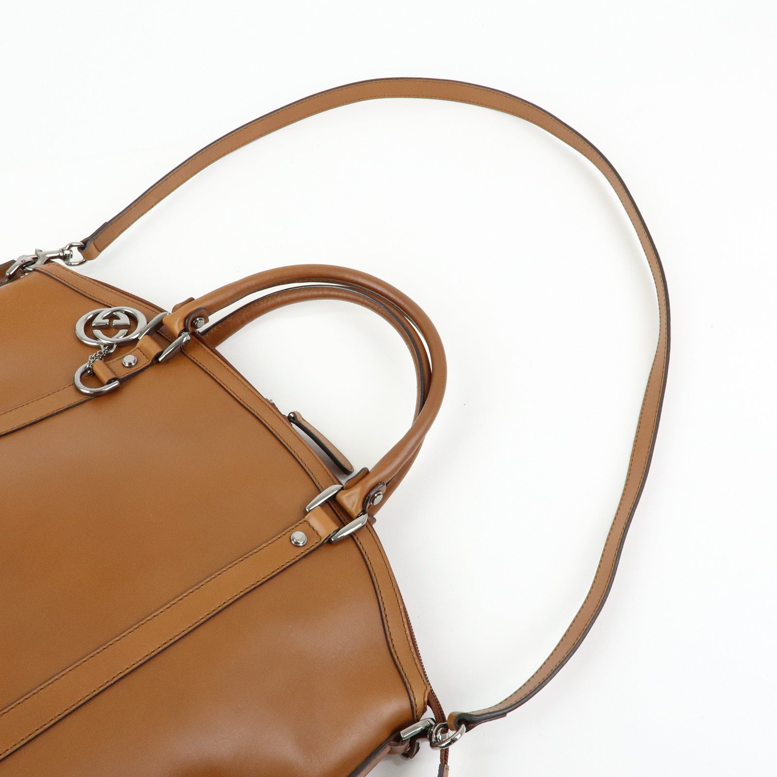 GUCCI Interlocking G Leather 2Way Hand Shoulder Bag Brown 341503
