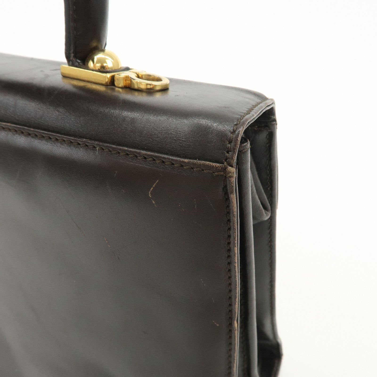 Ferragamo Gancini Leather 2Way Hand Bag Shoulder Bag Brown