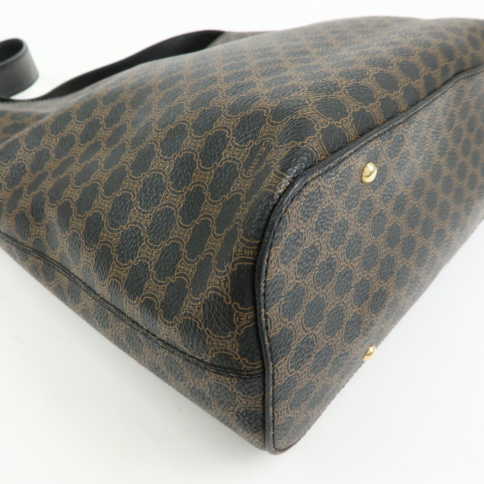 CELINE Macadam PVC Leather Shoulder Bag Black Brown