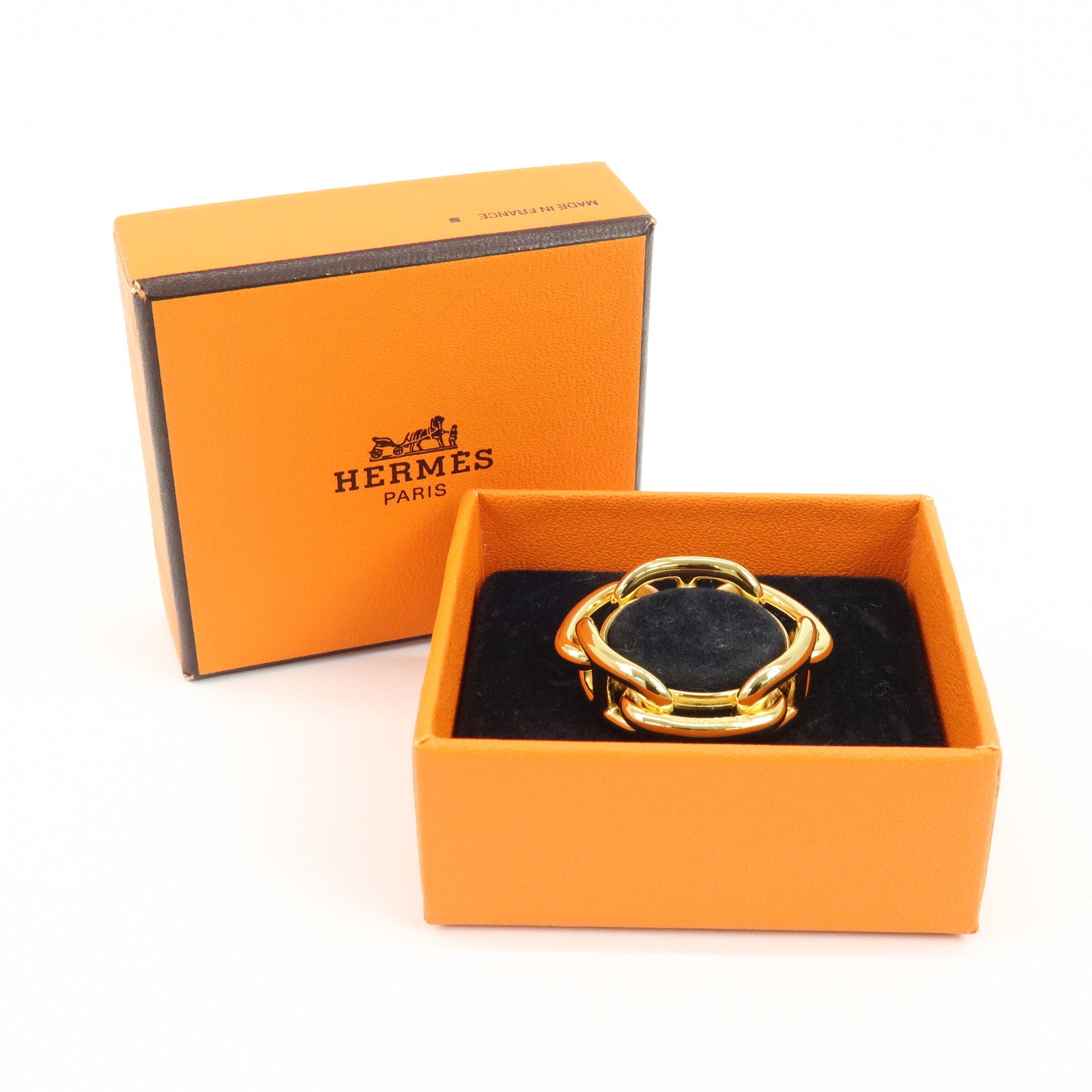 HERMES Scarf Ring 90 Legato Chaine d'Ancre Enchainee Gold