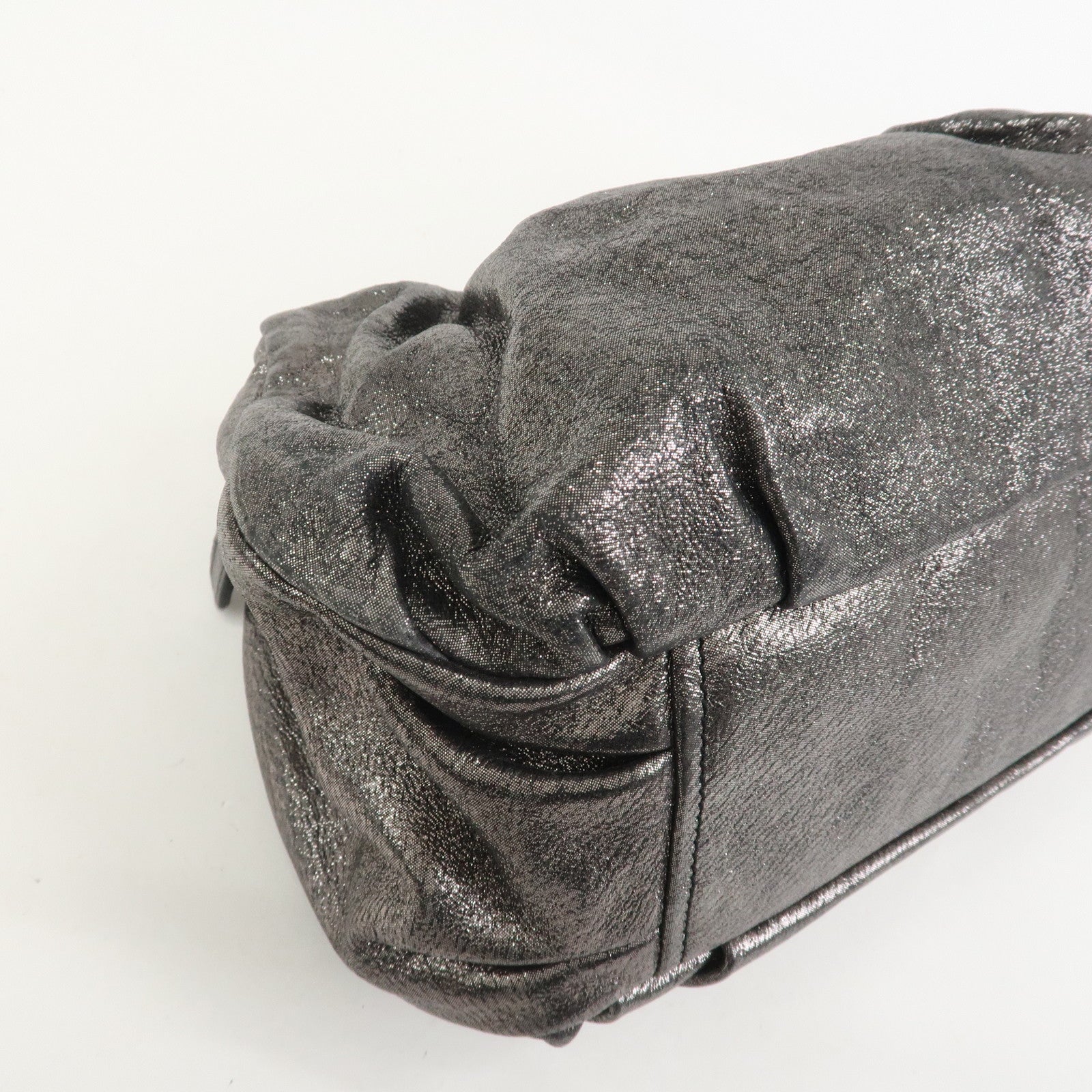 MIU MIU Logo Leather Clutch Bag Accessory Pouch Metallic Gray