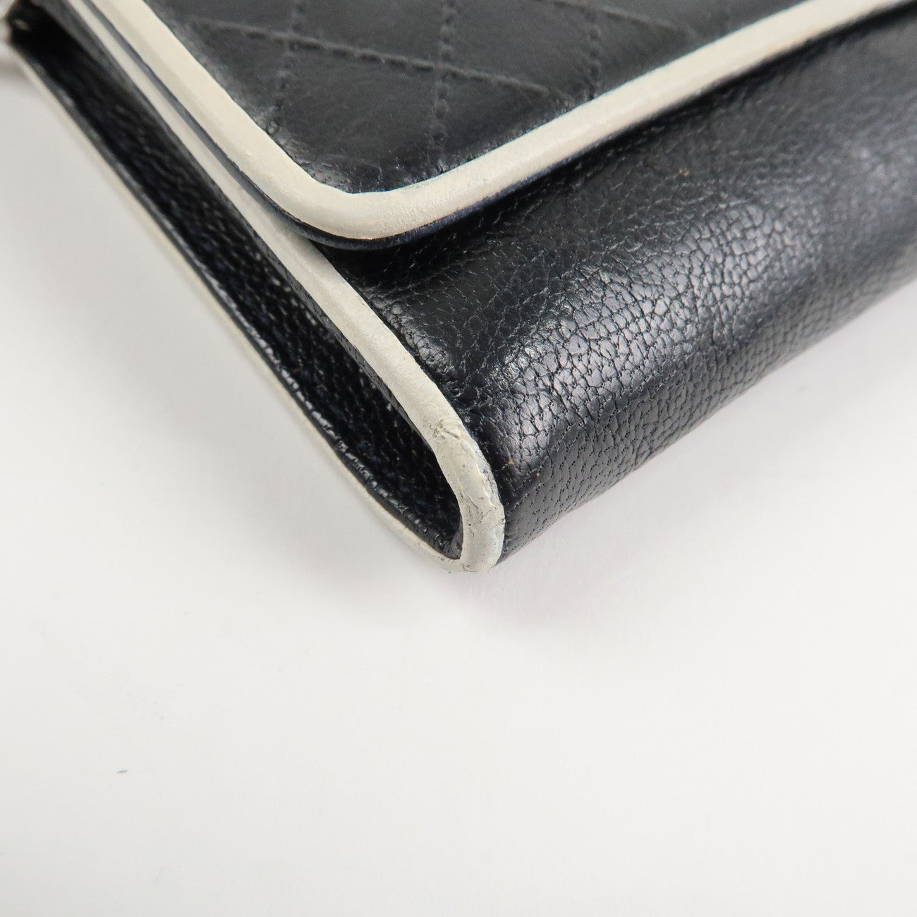 CHANEL Matelasse Leather Chain Long Wallet Dark Navy Bicolore Used