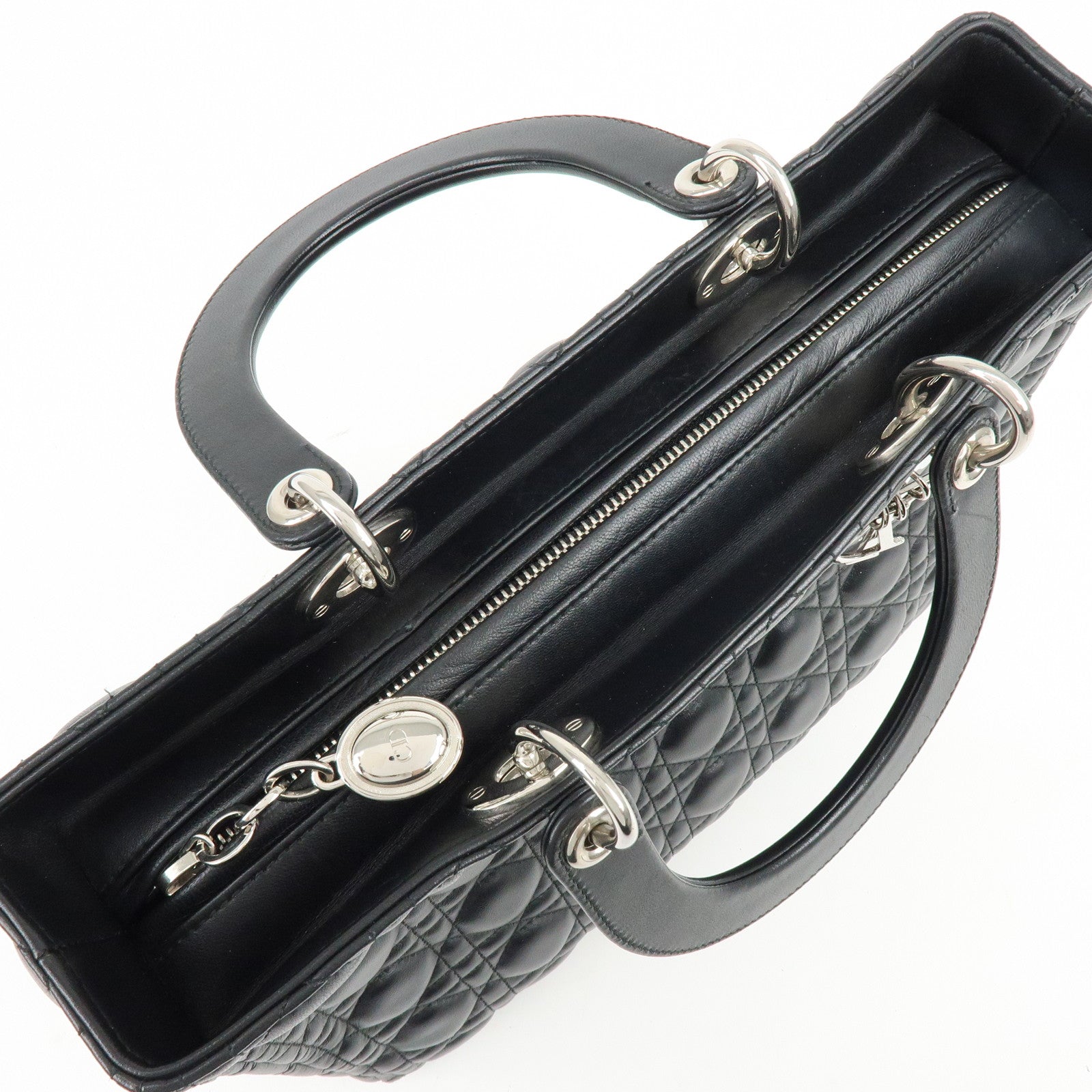 Christian Dior Cannage Large Lamb Skin 2Way Bag Hand Bag Black