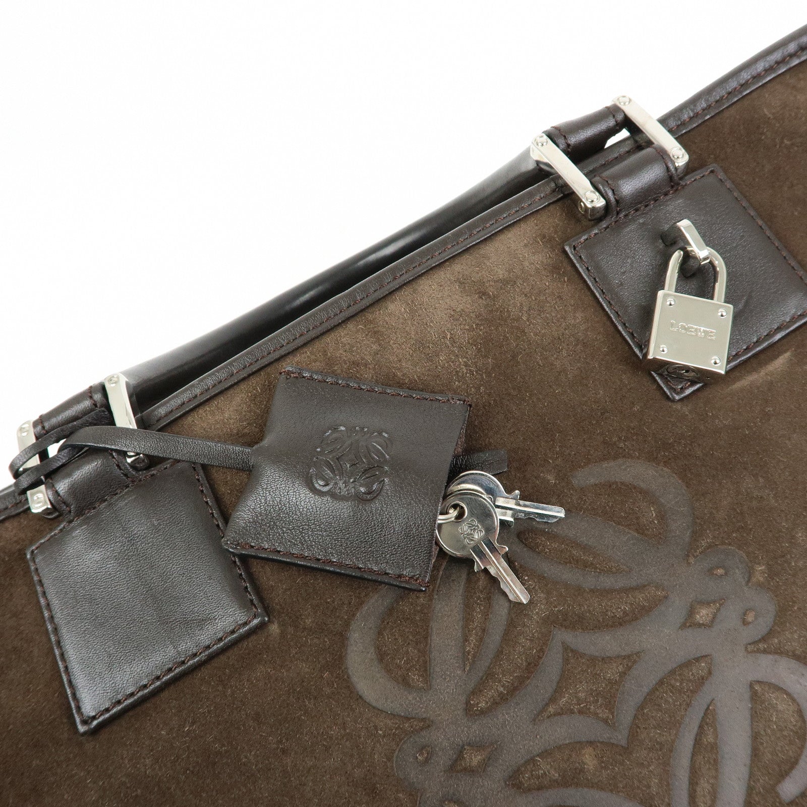 LOEWE Anagram Amazona36 Suede Leather Hand Bag Boston Bag Brown