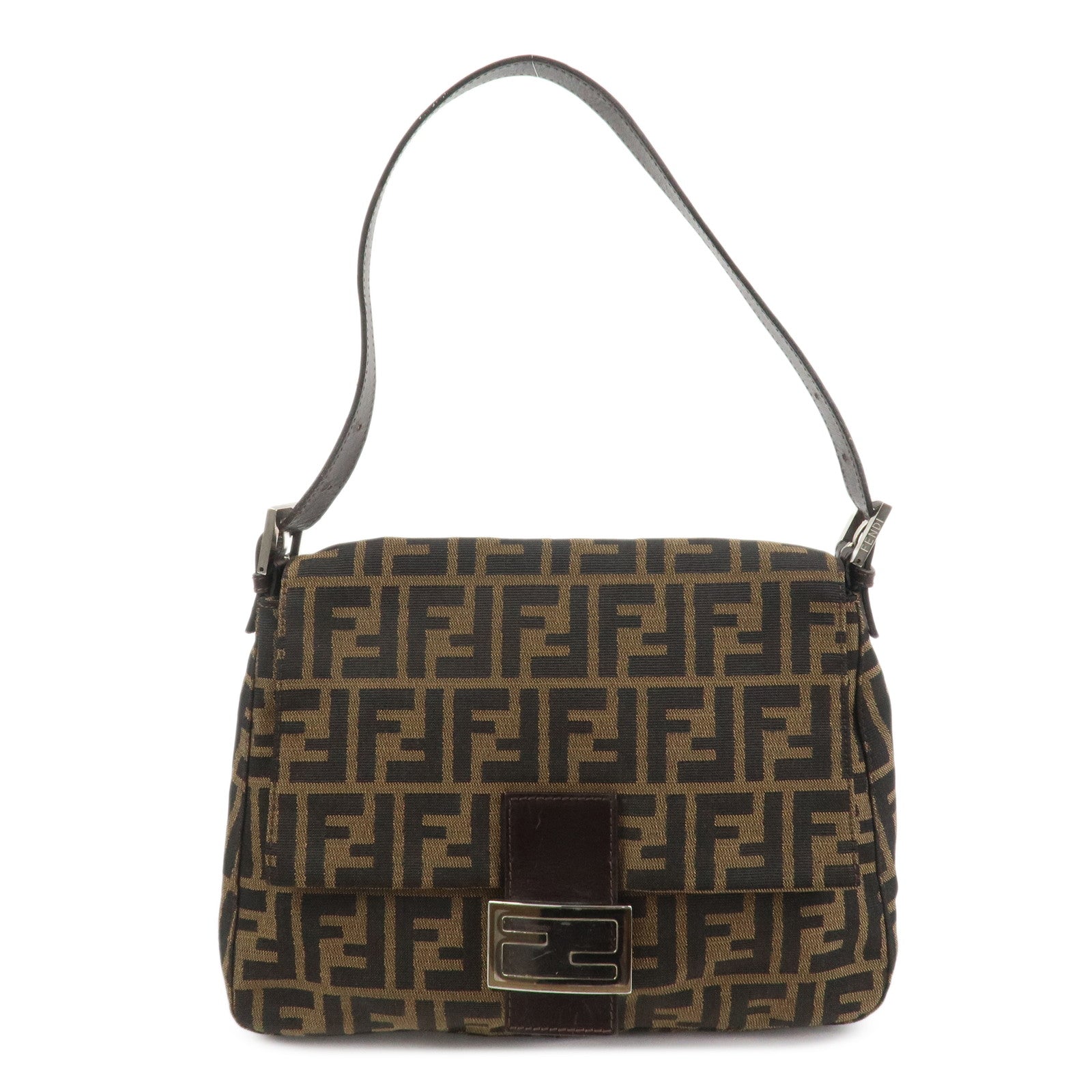 FENDI Zucca Mamma Baguette Canvas Shoulder Bag Brown Black 26325