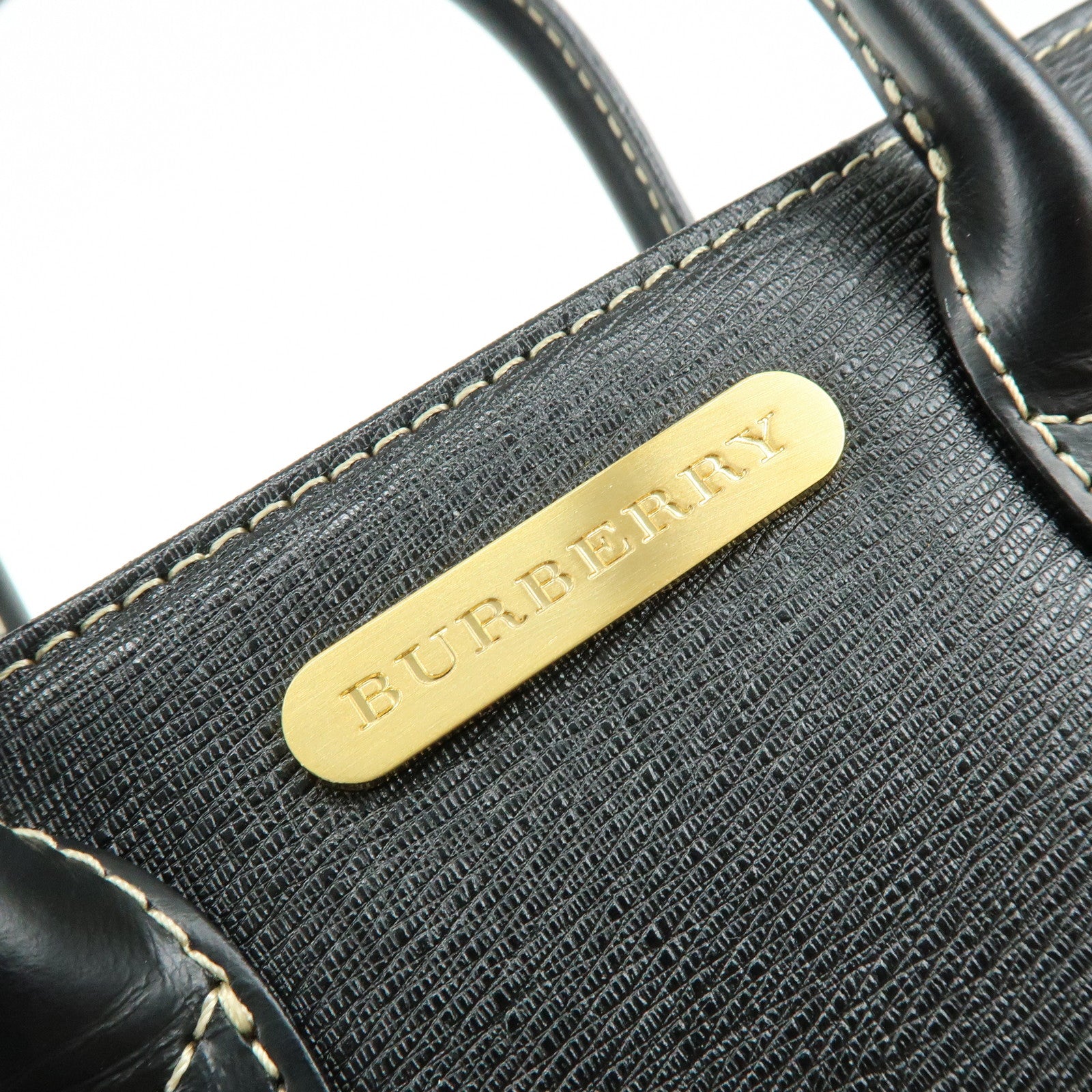 BURBERRY Logo Leather Hand Bag Black
