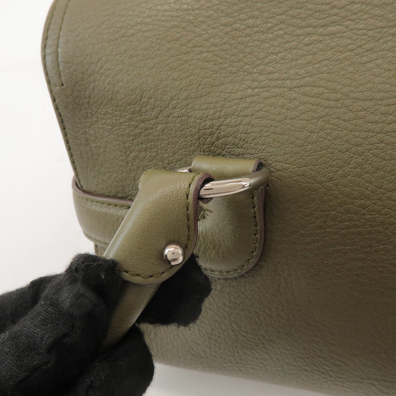 Ferragamo Gancini Leather Shoulder Bag Hand Bag Khaki