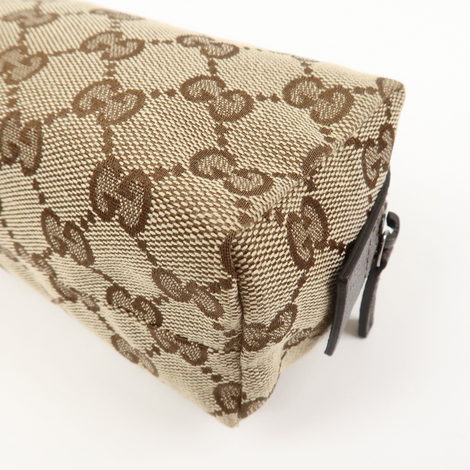 GUCCI GG Monogram Canvas Leather Pouch Cosmetic Case Brown 29596