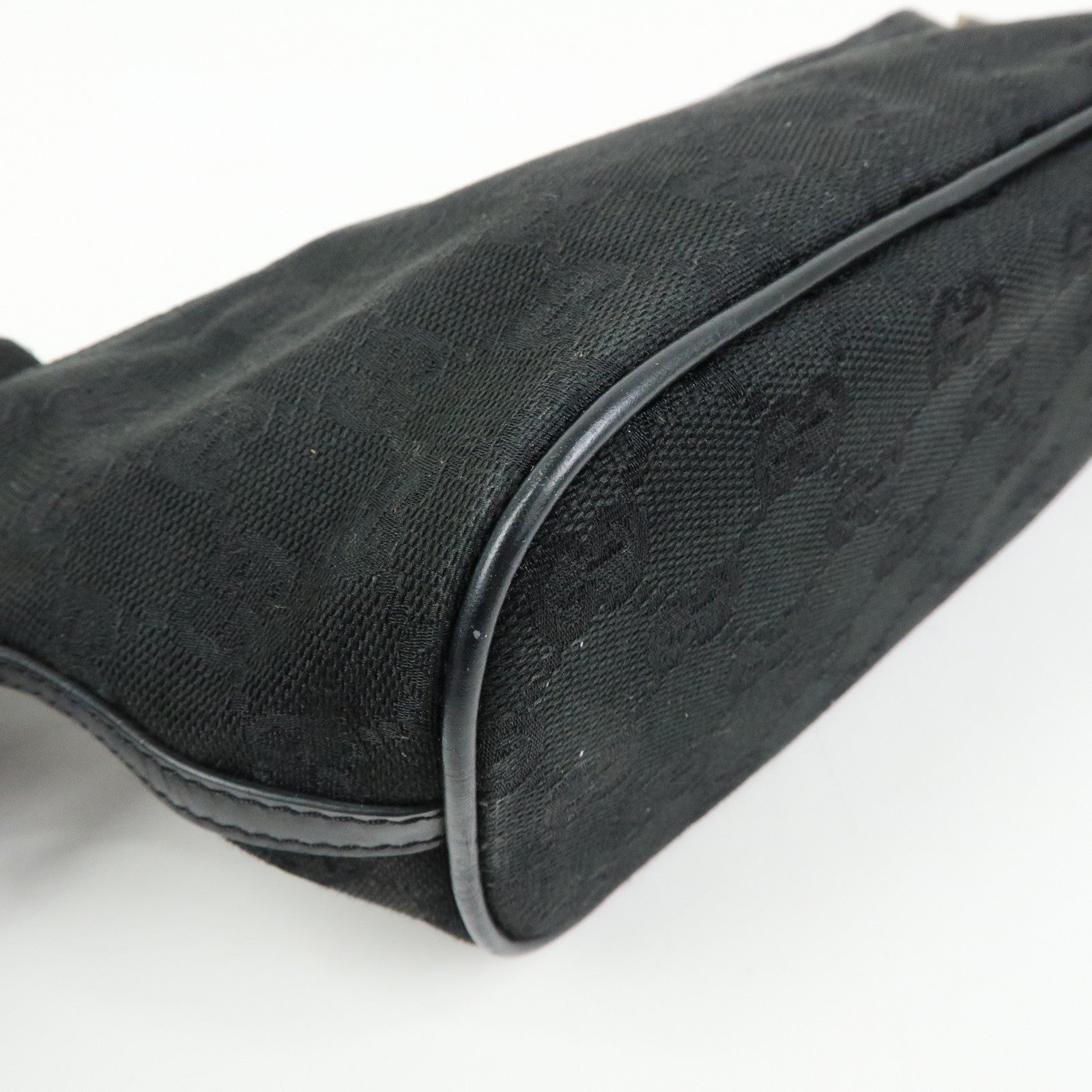 GUCCI Boat Bag GG Canvas Leather Hand Bag Pouch Black 0391103