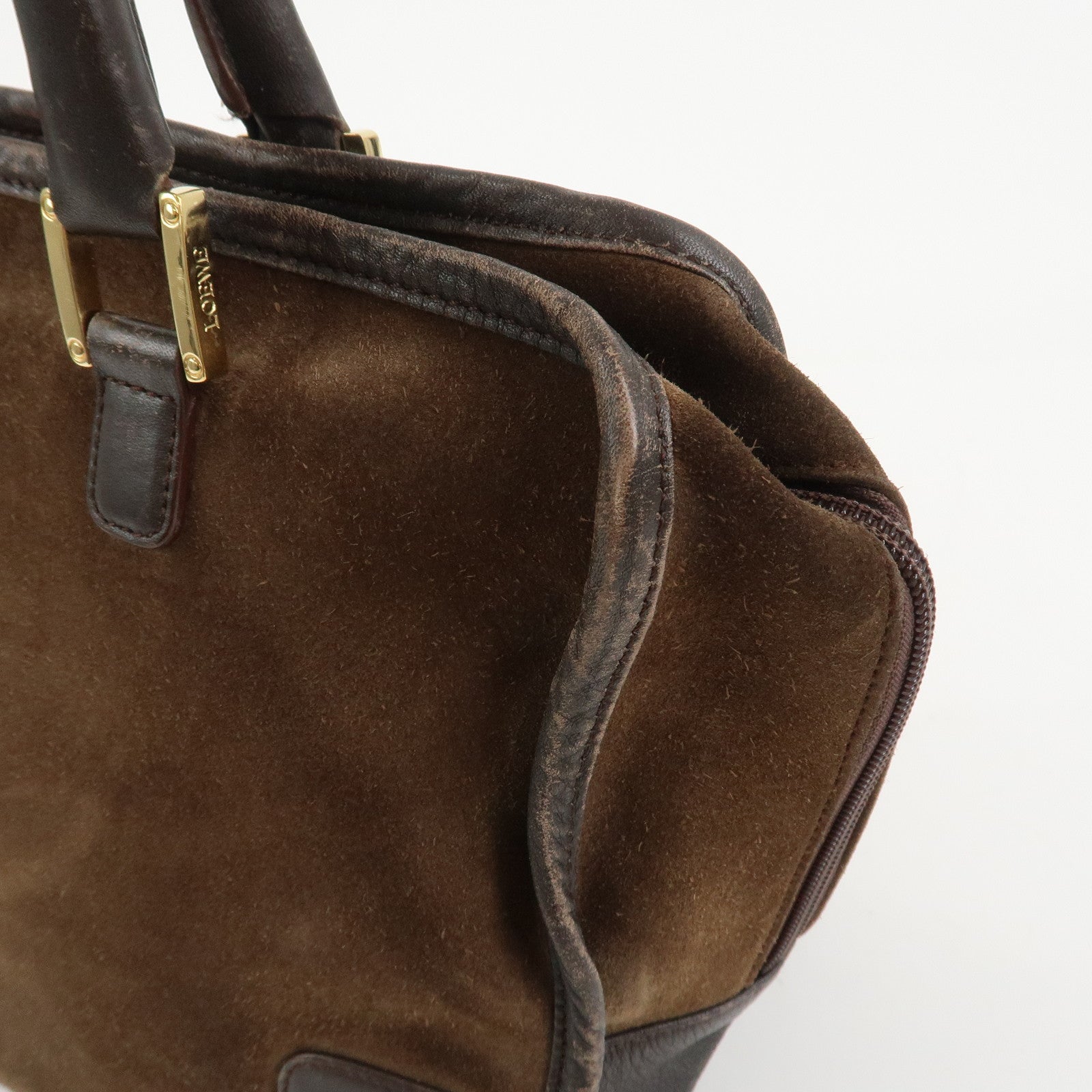 LOEWE Anagram Amazona 32 Suede Leather Hand Bag Boston Bag Brown