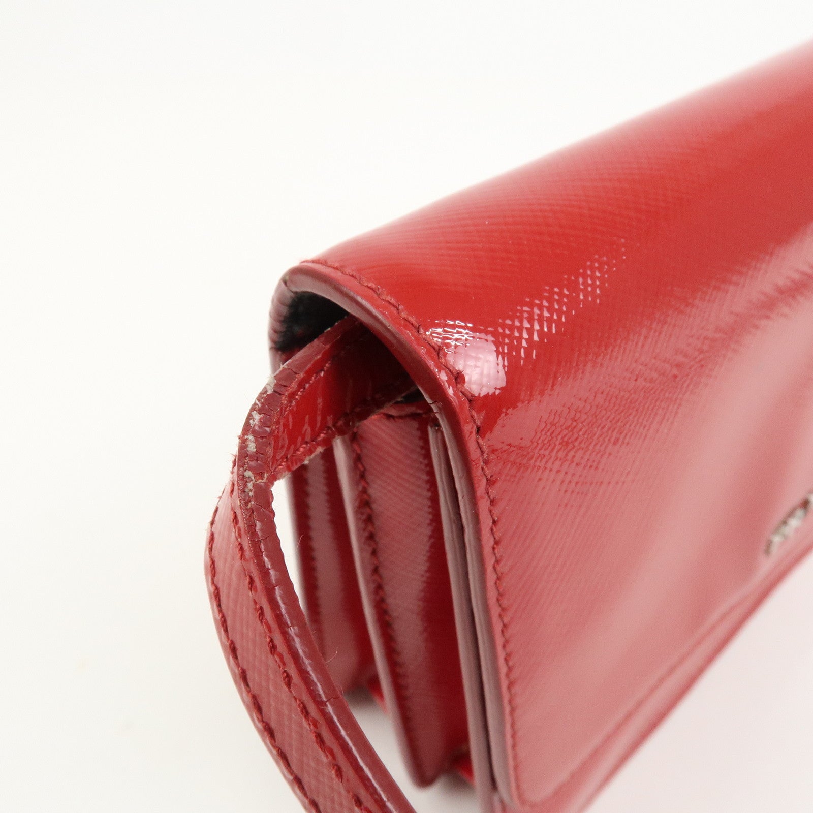 PRADA Saffiano Leather 2Way Mini Shoulder Bag Clutch Bag Red BT1031