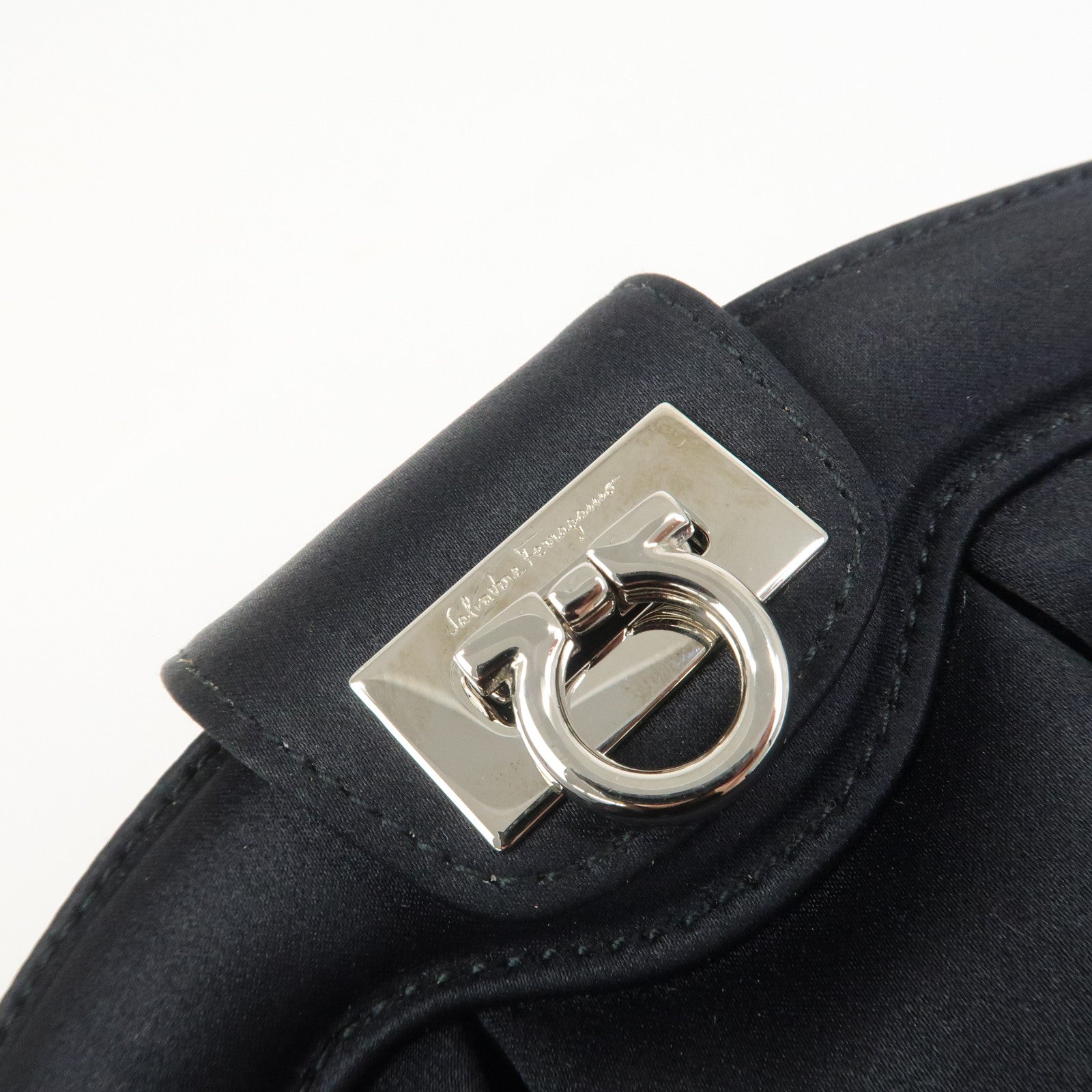 Ferragamo Gancini Satin Shoulder Bag Crossbody Bag Black Q 21 6436