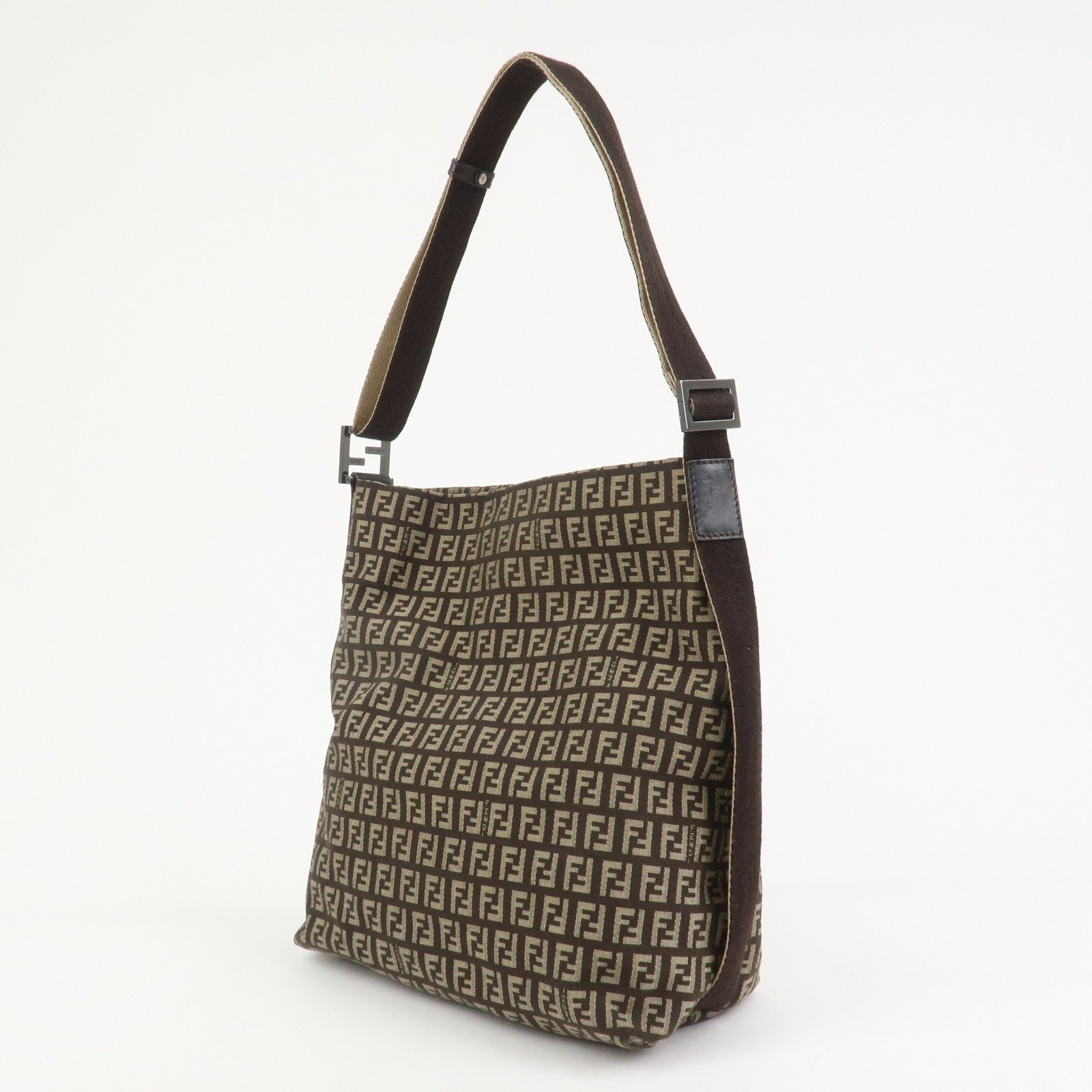 FENDI Zucchino Canvas Shoulder Bag Crossbody Bag Brown 8BR318