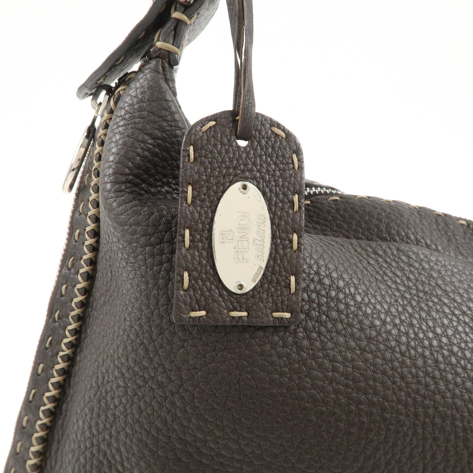 FENDI Selleria Leather Shoulder Bag Hand Bag Brown