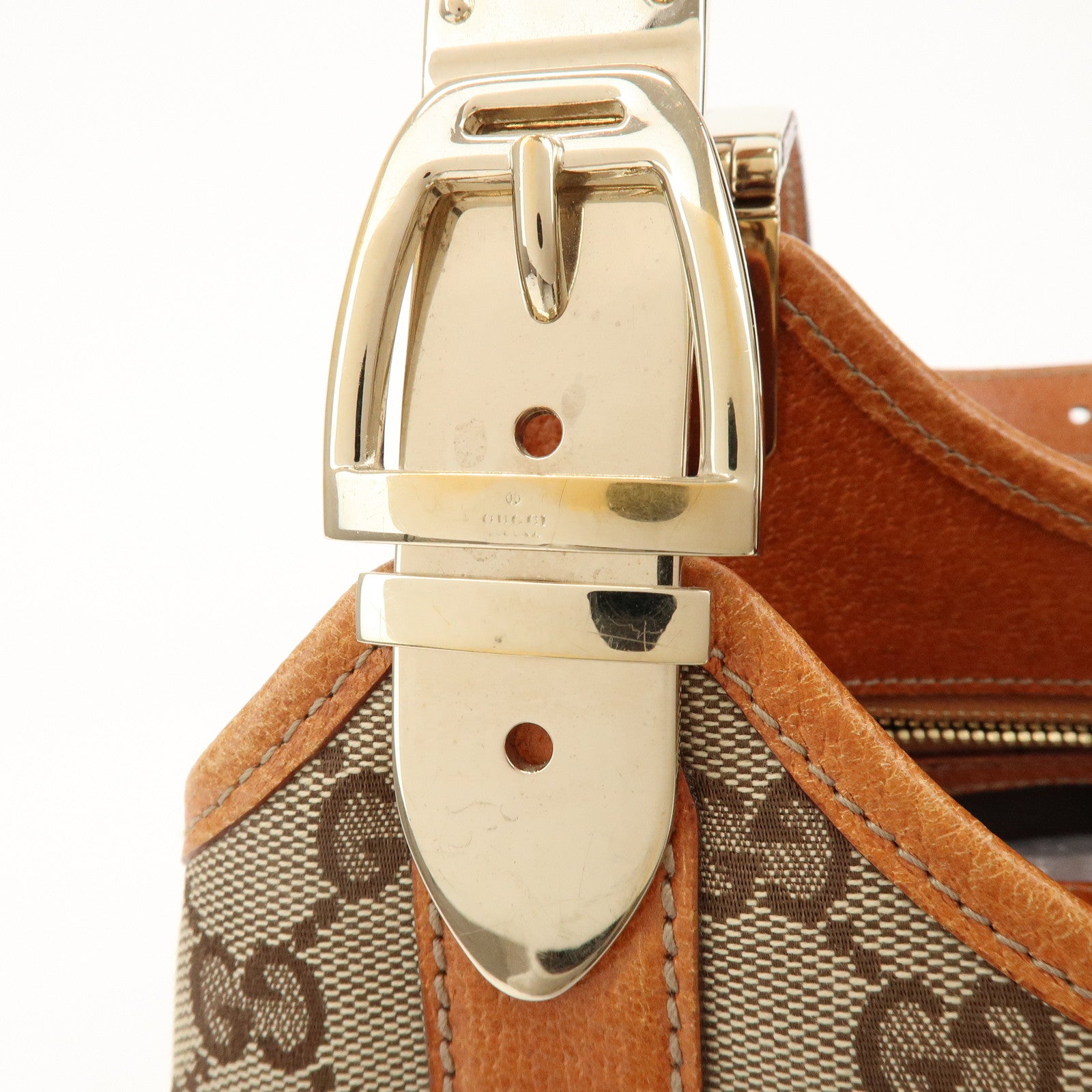 GUCCI GG Monogram Canvas Leather Shoulder Bag Brown 145761