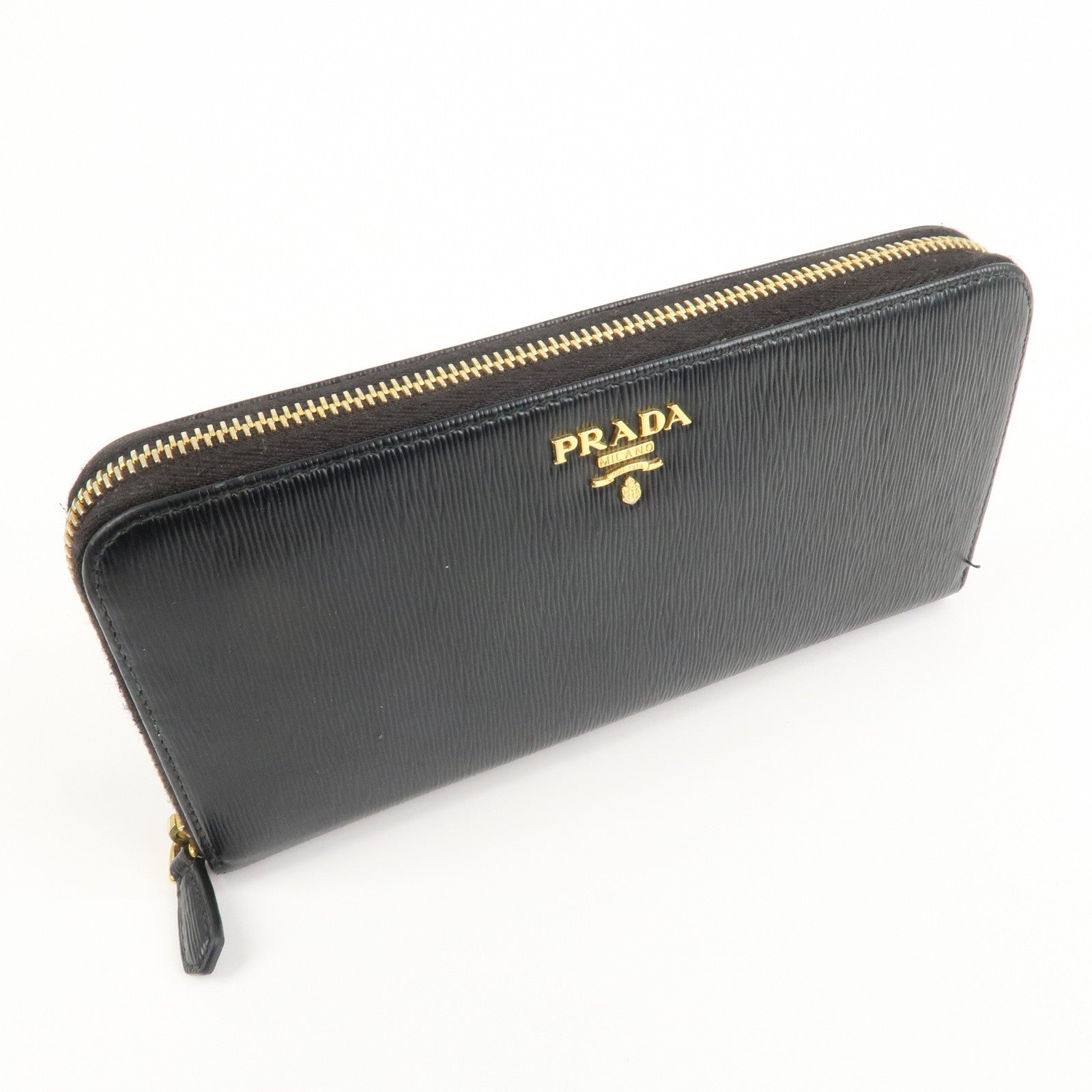 PRADA Vitello Move Leather Round Zippy Wallet Black 1ML506 Used