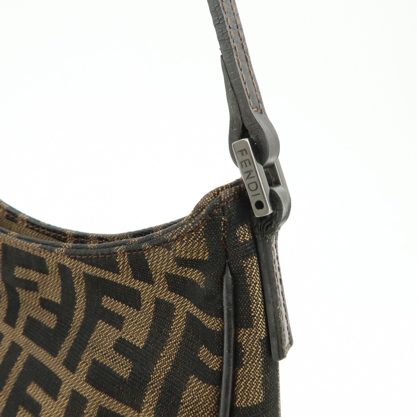 FENDI Zucca Canvas Leather Hand Bag Shoulder Bag Brown Black