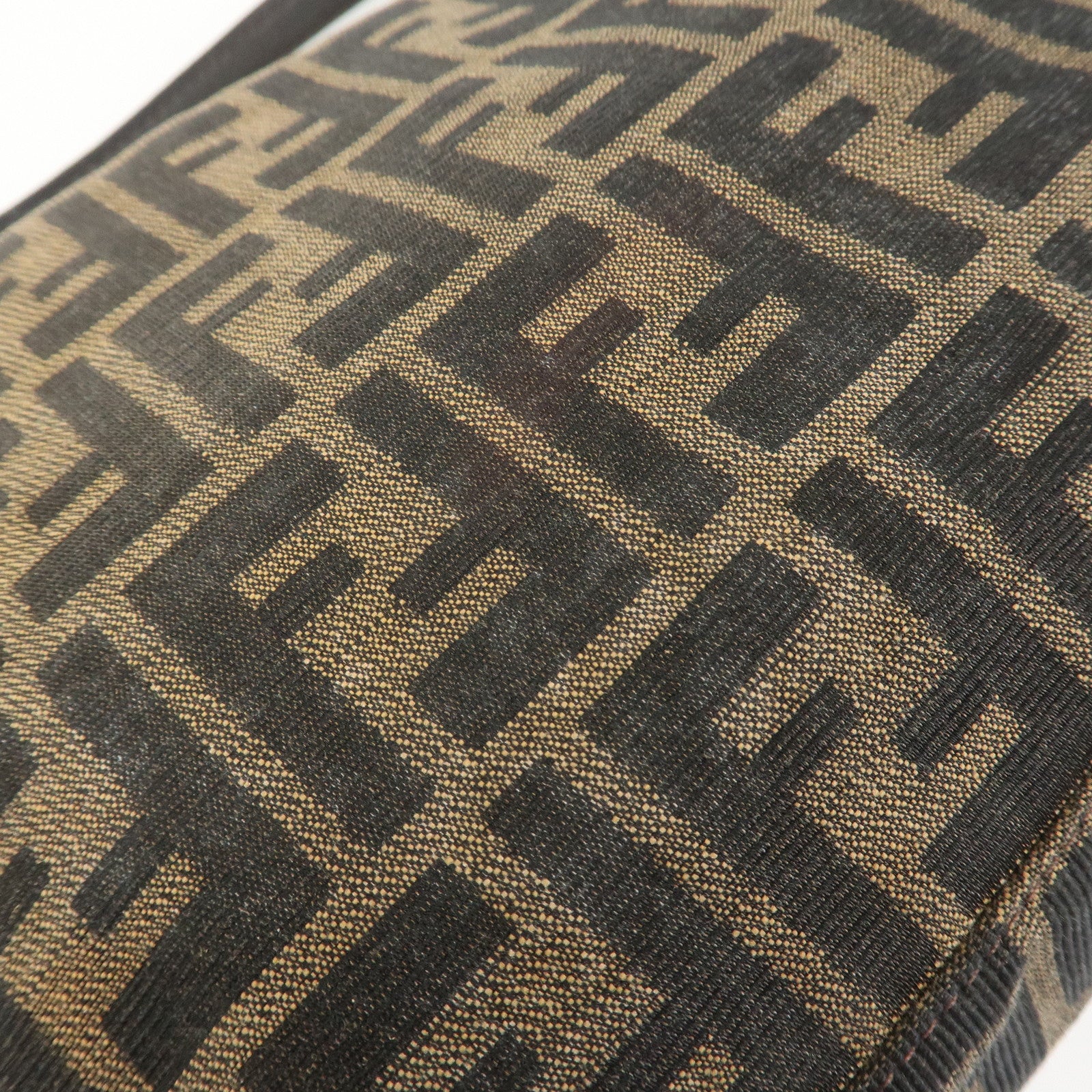 FENDI Zucca Canvas Leather Shoulder Bag Brown Black 26566