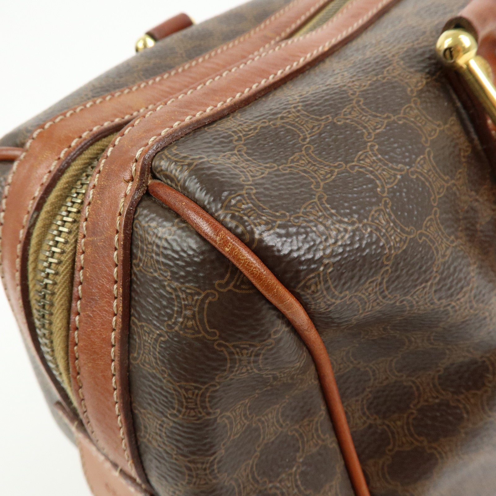 CELINE Macadam PVC Leather Boston Bag Hand Bag Brown
