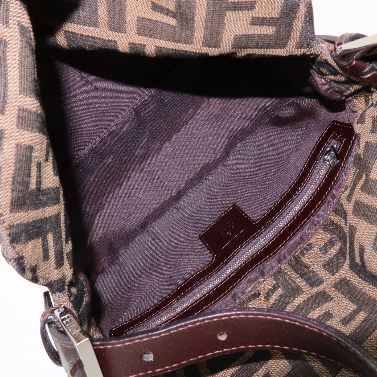 FENDI Zucca Canvas Leather Shoulder Bag Hand Bag Brown Black 26725