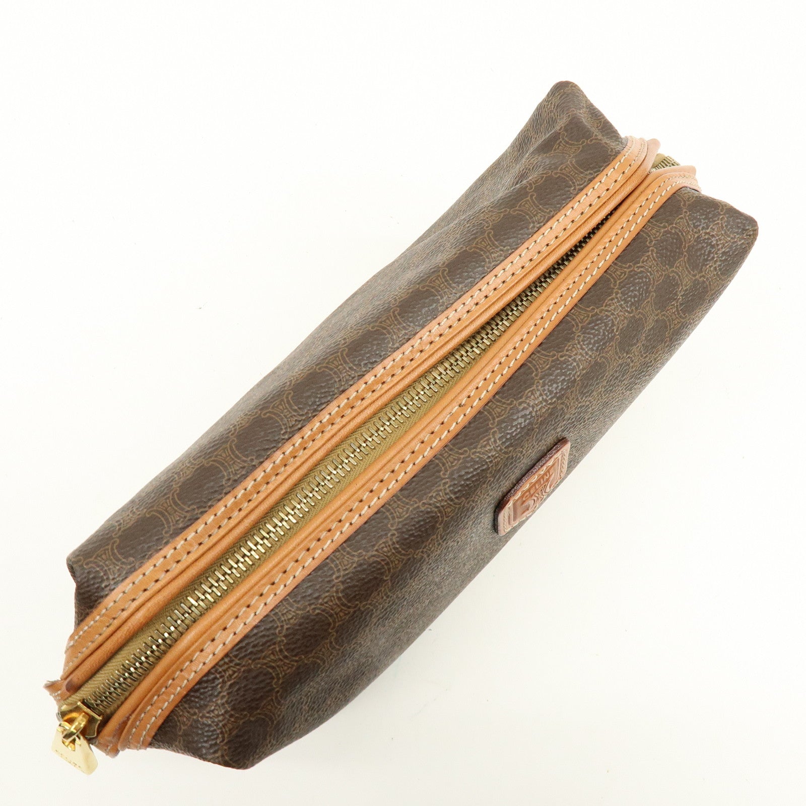 CELINE Macadam PVC Leather Pouch Cosmetic Pouch Brown