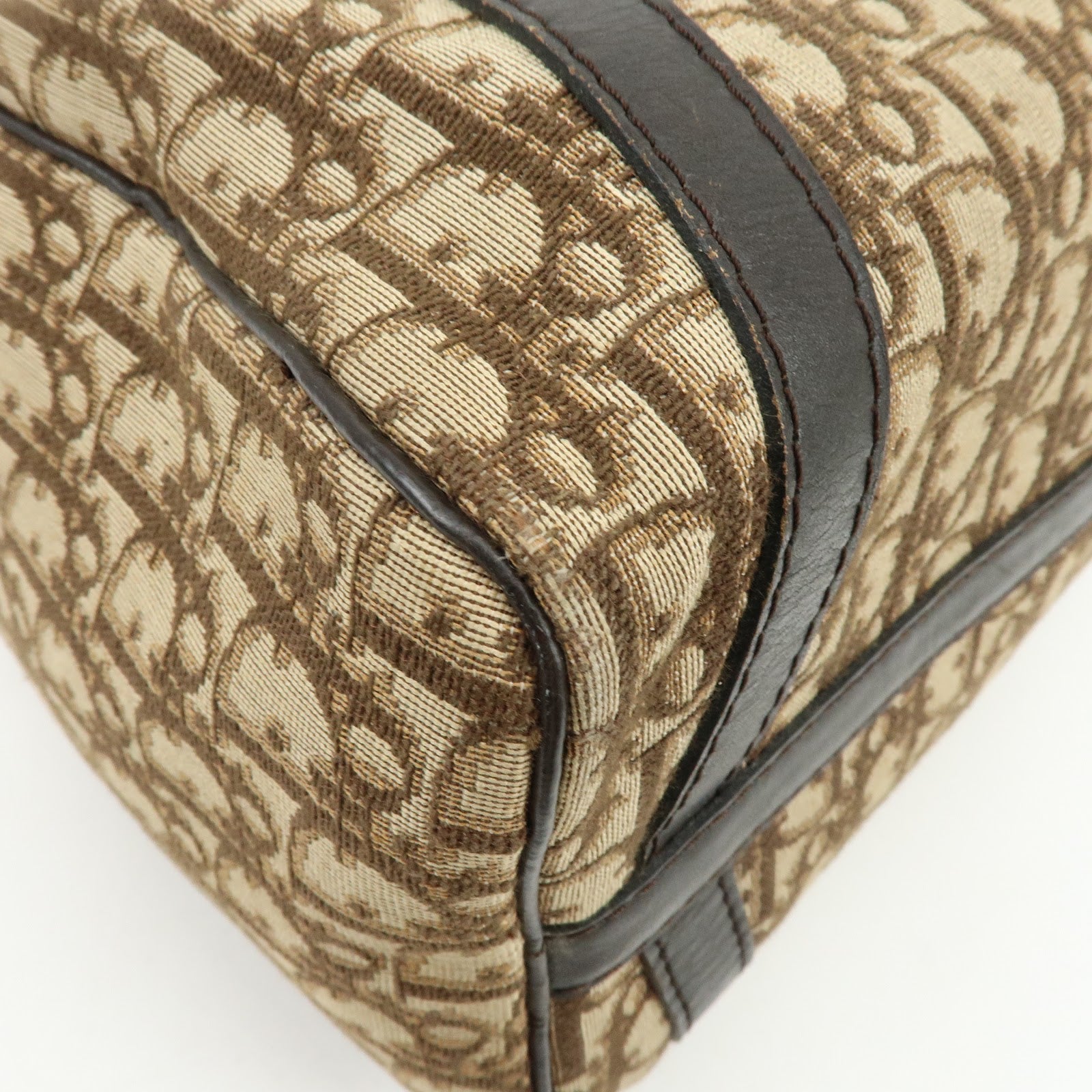 Christian Dior Trotter Jacquard Canvas Leather Boston Bag Brown