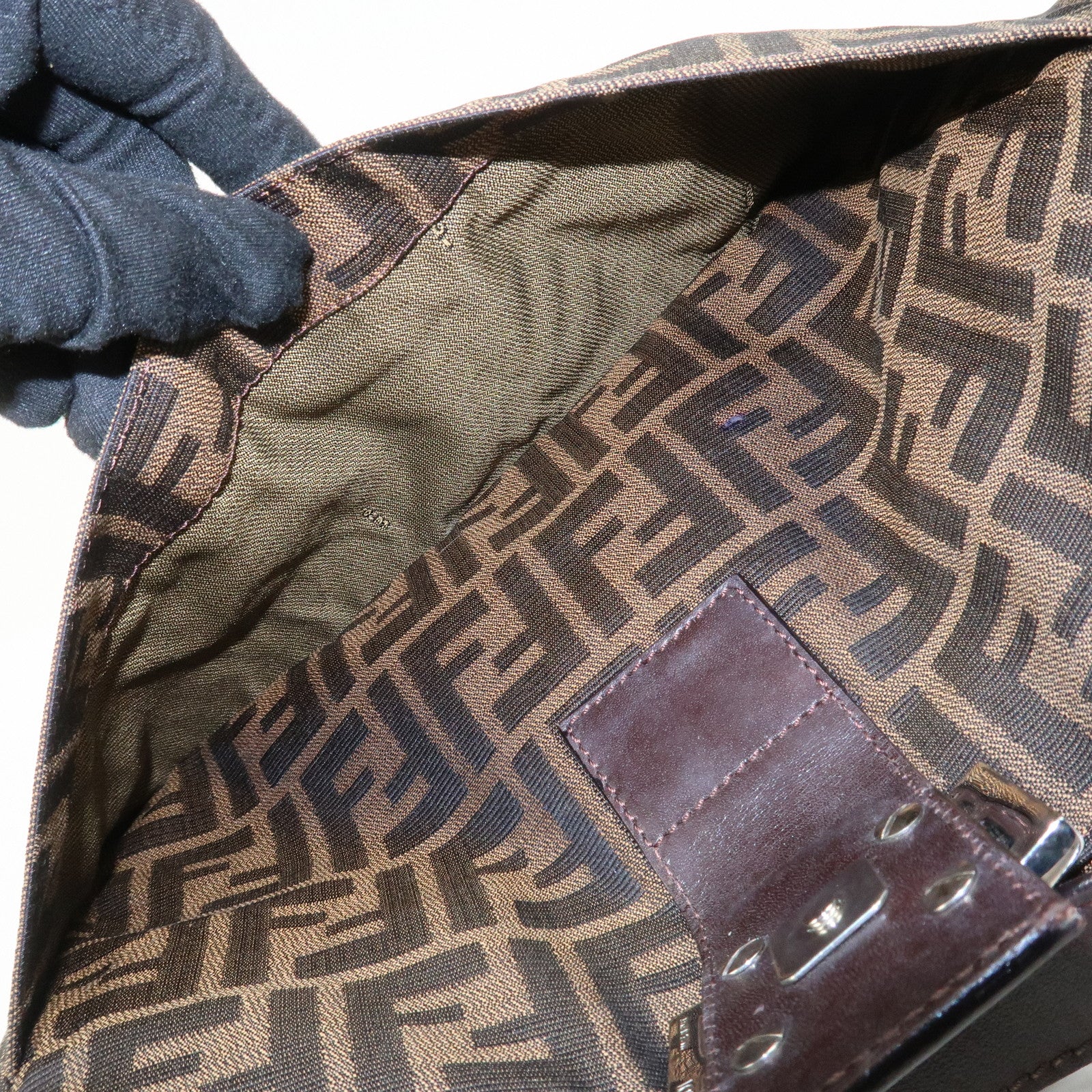 FENDI Zucca Canvas Leather Shoulder Bag Black Brown 21452656609