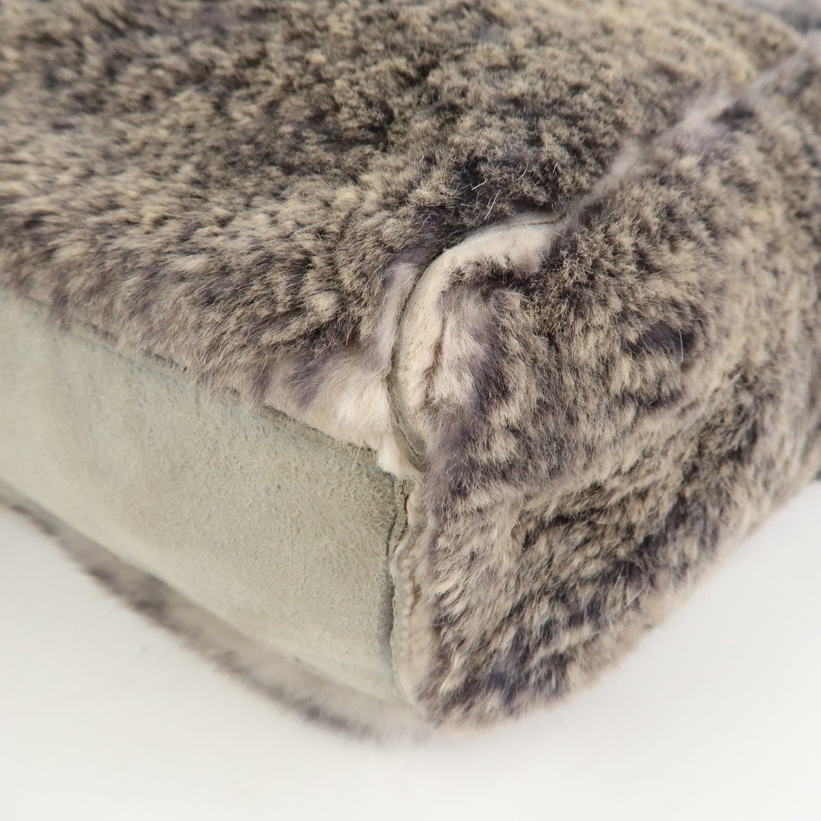 CHANEL COCO Mark Logo Fur Suede Hand Bag Grey