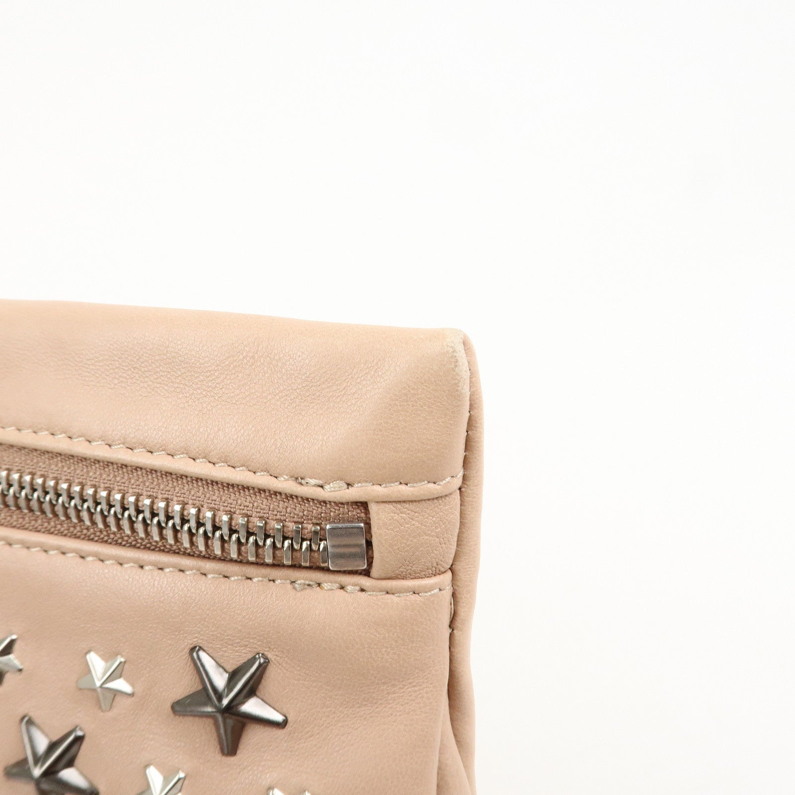 JIMMY CHOO Studs Leather Clutch Bag Hand Bag Pink Beige