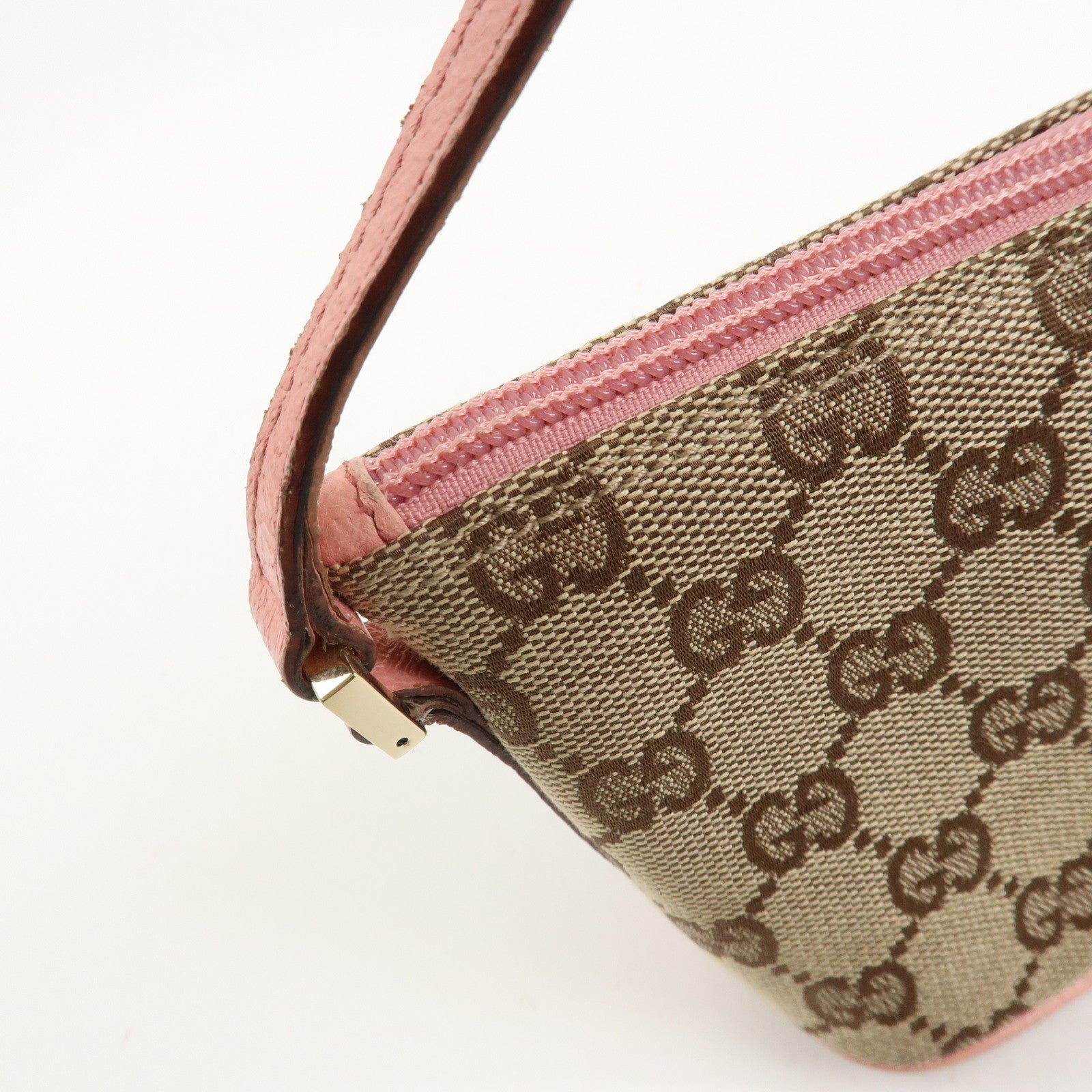 GUCCI Boat Bag GG Canvas Leather Hand Bag Beige Pink 07198