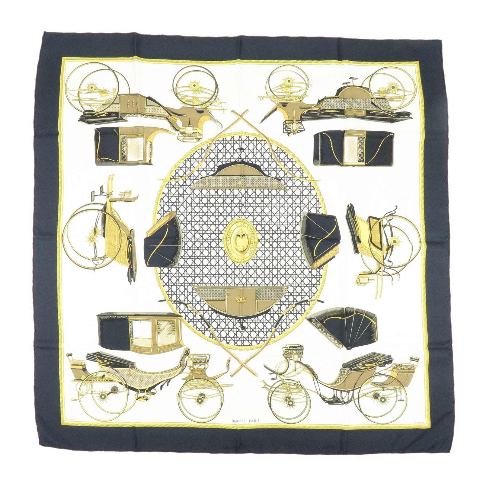 HERMES Carre 90 Silk 100% Scarf LES VOITURES A TRANSFORMATION