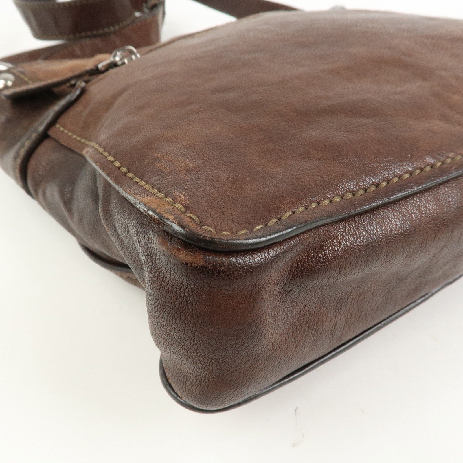MIU MIU Logo Leather Shoulder Bag Crossbody Bag Brown