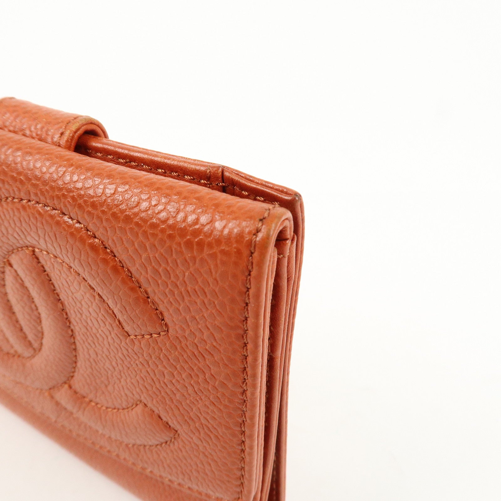 CHANEL COCO Mark Caviarskin Double Hook Bi-Fold Wallet A13496 Used