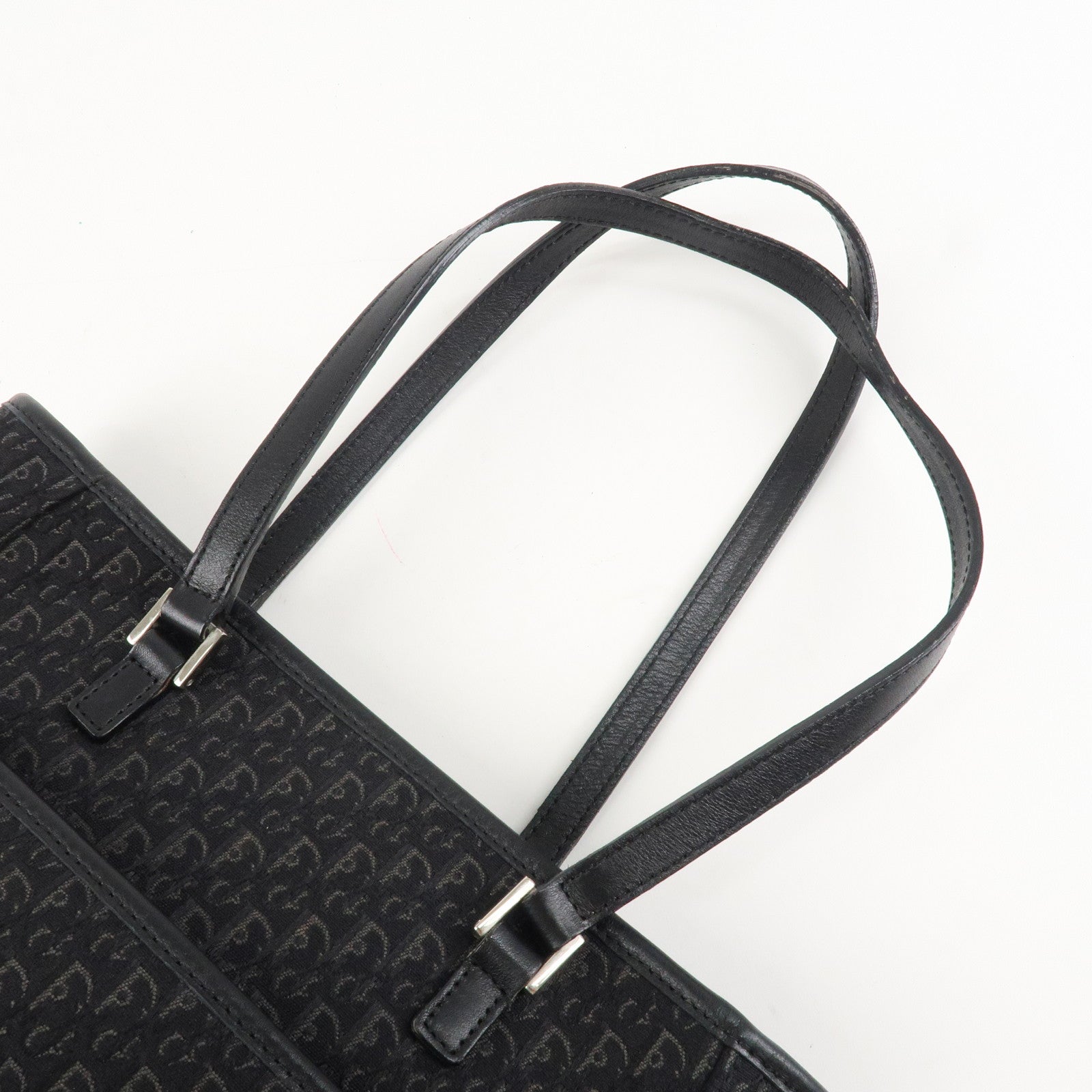 Christian Dior Trotter Leather Canvas Tote Bag Shoulder Bag Black Used