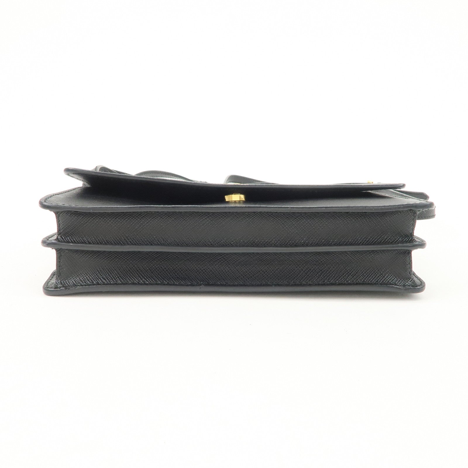 PRADA Saffiano Leather Shoulder Wallet Shoulder Bag Black BT1019