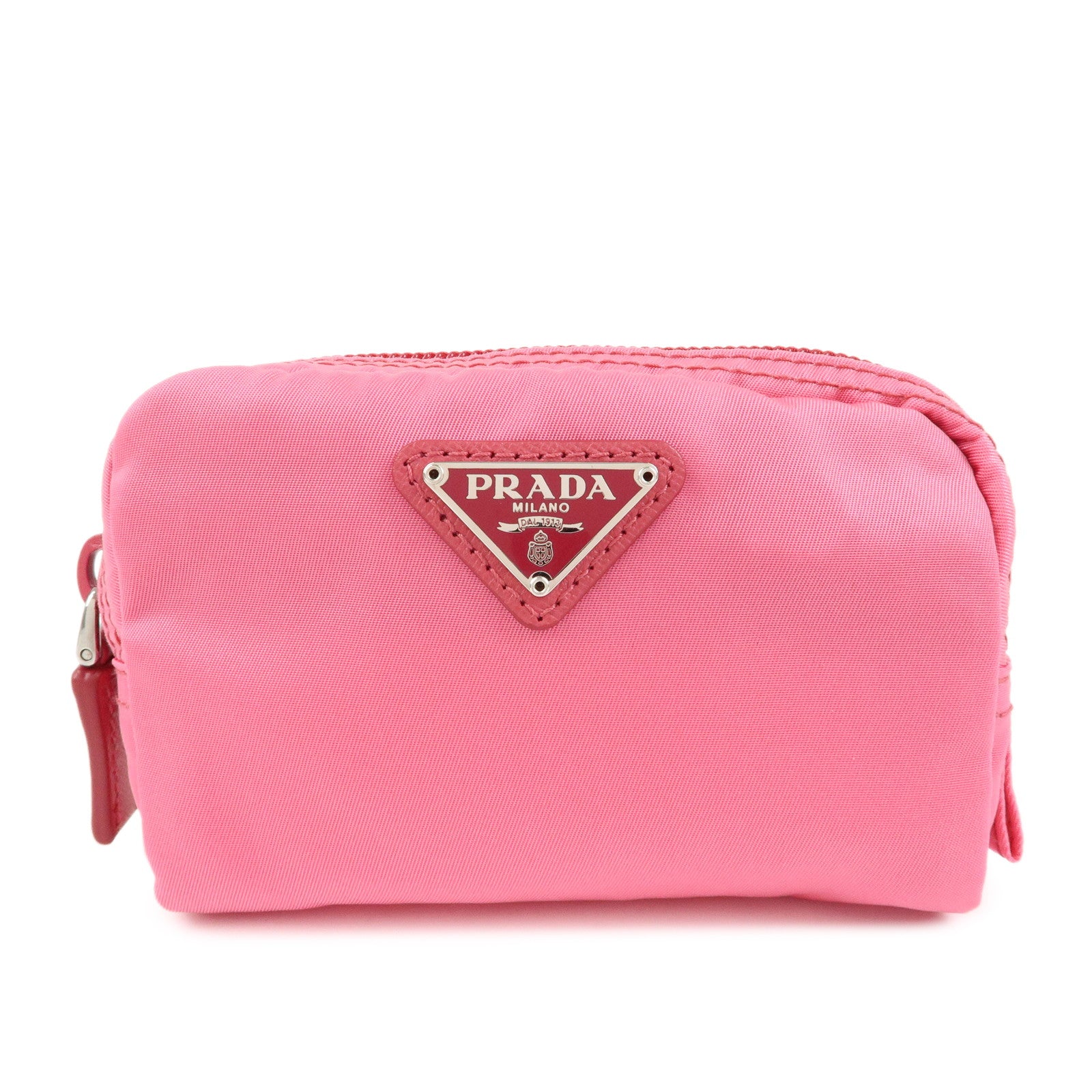 PRADA Triangle Logo Nylon Cosmetic Pouch Pink 1N0399