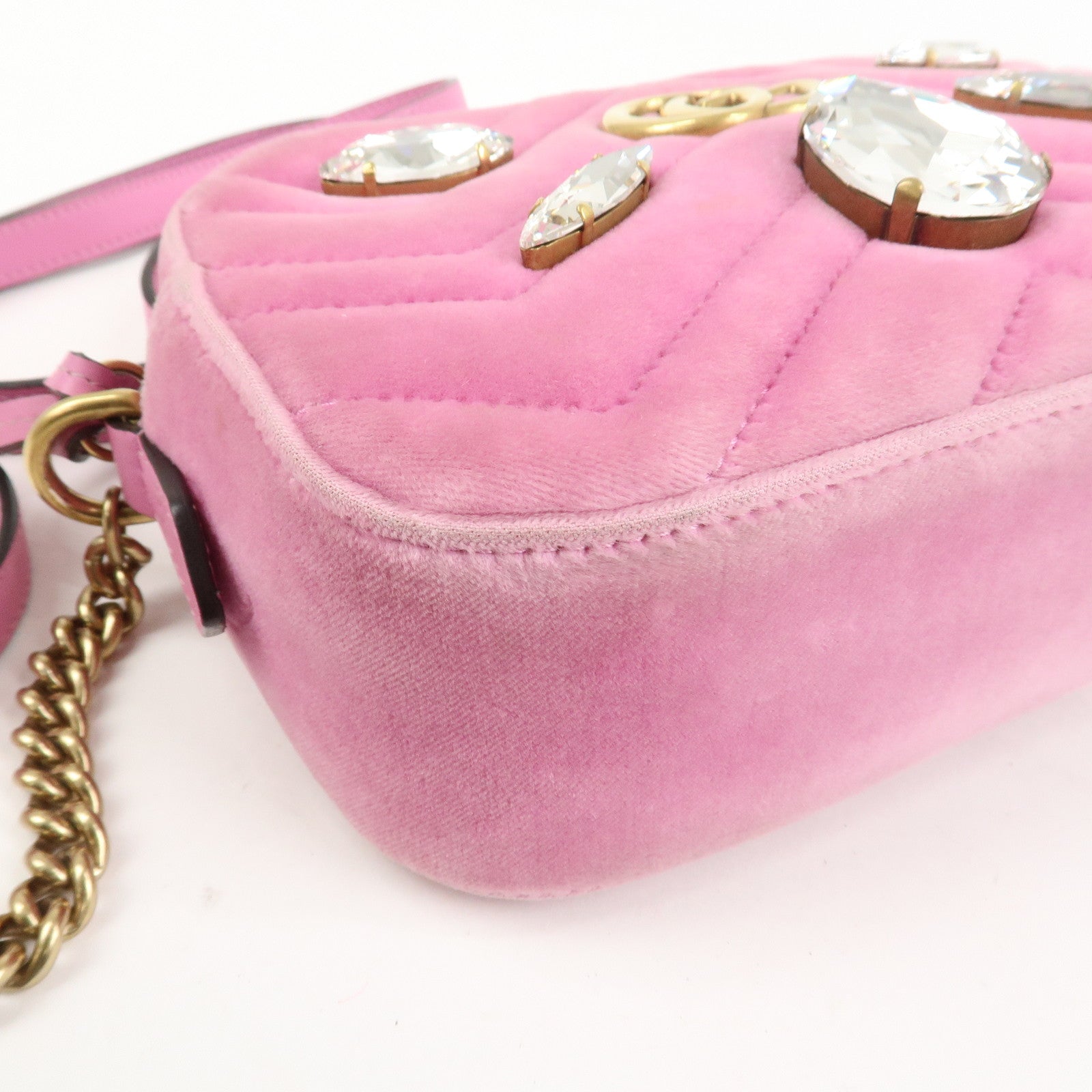 GUCCI GG Marmont Velour Shoulder Bag Corssbody Bag Pink 448065