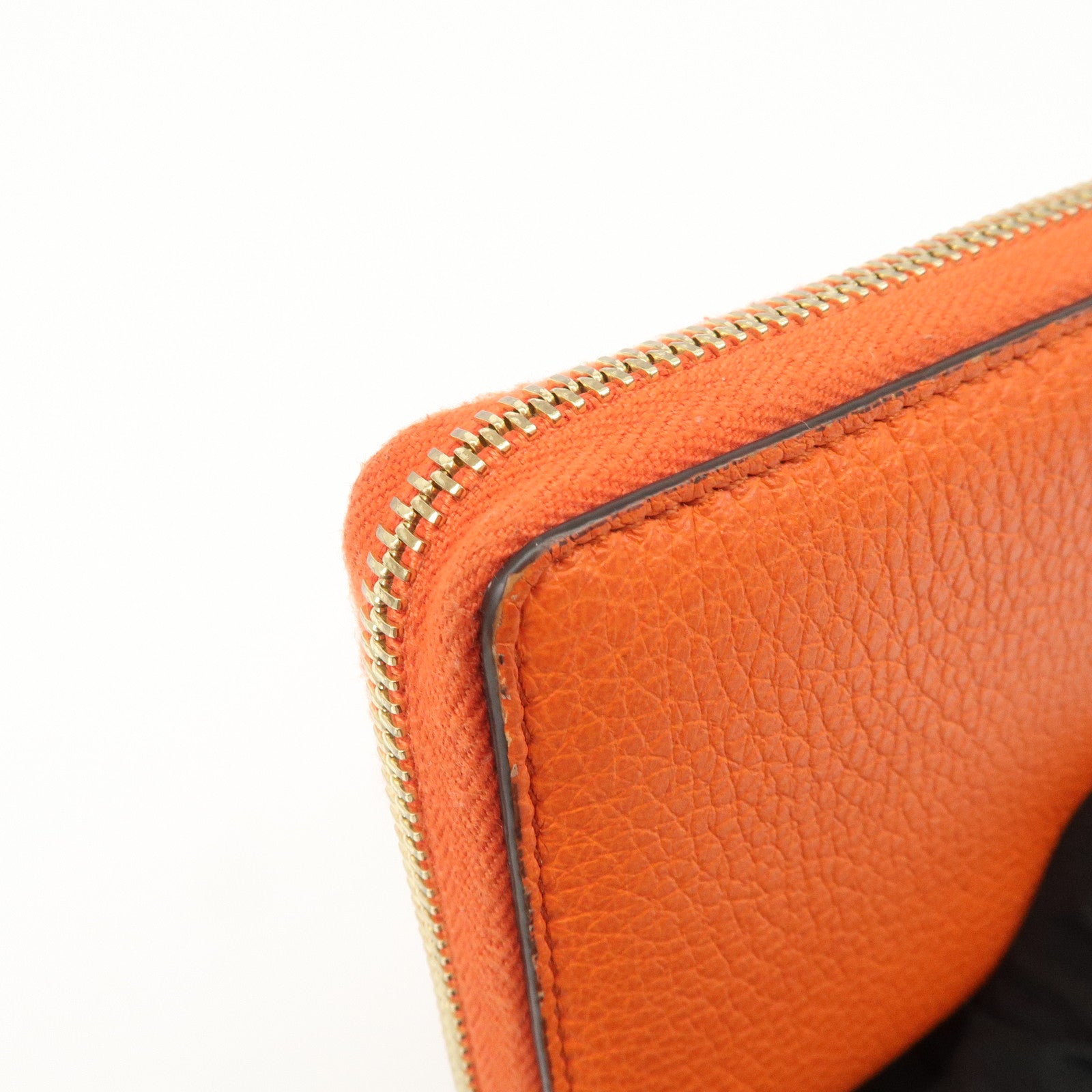 GUCCI Logo Leather Round Zippy Long Wallet Orange 658691