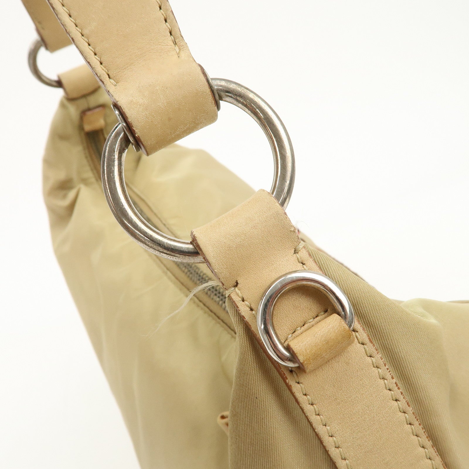 PRADA Logo Nylon Leather Shoulder Bag Hand Bag Beige BR3315